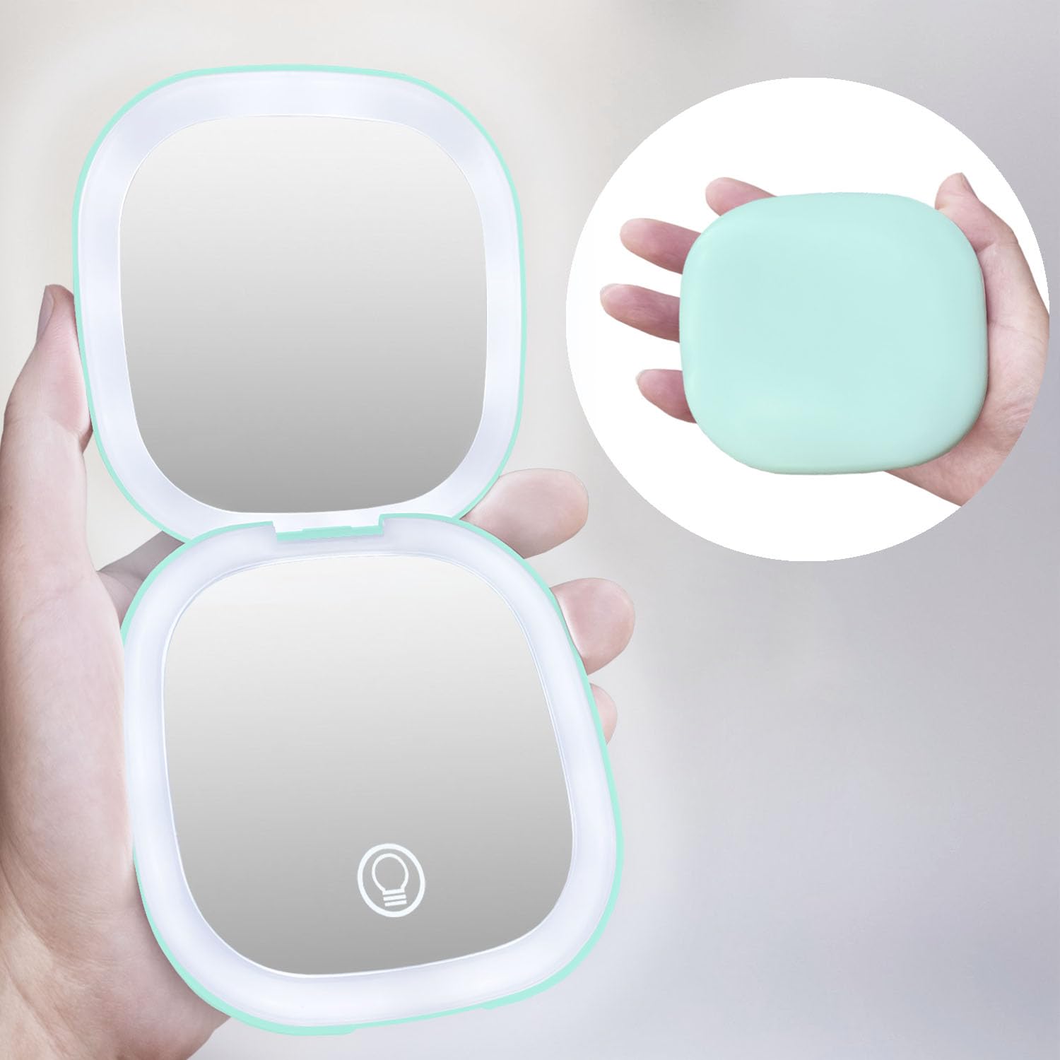 10X Magnifying Makeup Mirror with LED Lights - Rechargeable 2-Sided Travel Mirror with 3 Color Modes, Touch Control & USB-C Charging | Perfect for Home Vanity, Travel & Professional Makeup Artists (Cyan)