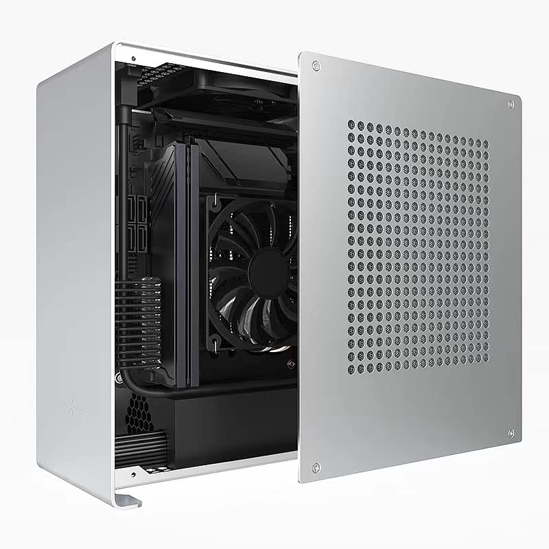 ZZAW A1P Mini-ITX PC Case - Compact Silver Aluminum Gaming Computer Chassis with 3.0 Dual Reverse PCI Riser Cable | Perfect for Small Form Factor Builds, Home Theater PCs & Space-Saving Gaming Rigs