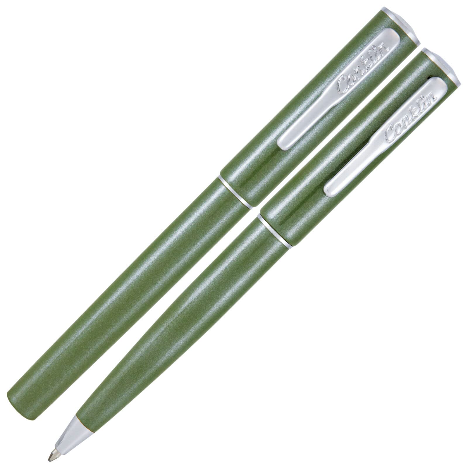 Conklin Coronet Ballpoint & Fountain Pen Set - Olive Green Medium Tip for Professional Writing, Office Use & Gift Giving