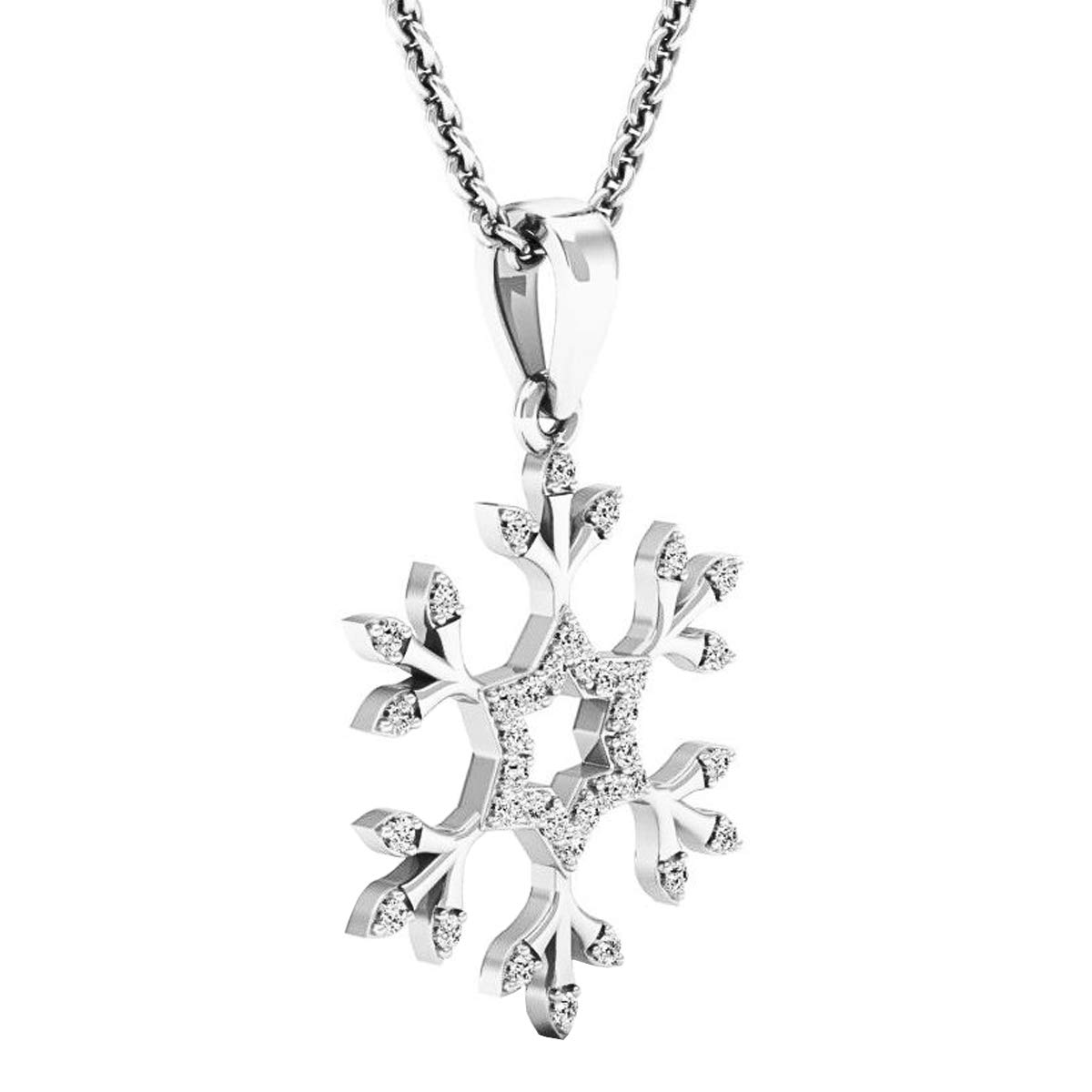 Dazzlingrock 14K White Gold Round Diamond Snowflake Pendant Necklace for Women - 0.15 CTTW, Solid Gold Chain - Elegant Gift for Anniversary, Valentine's Day & Special Occasions