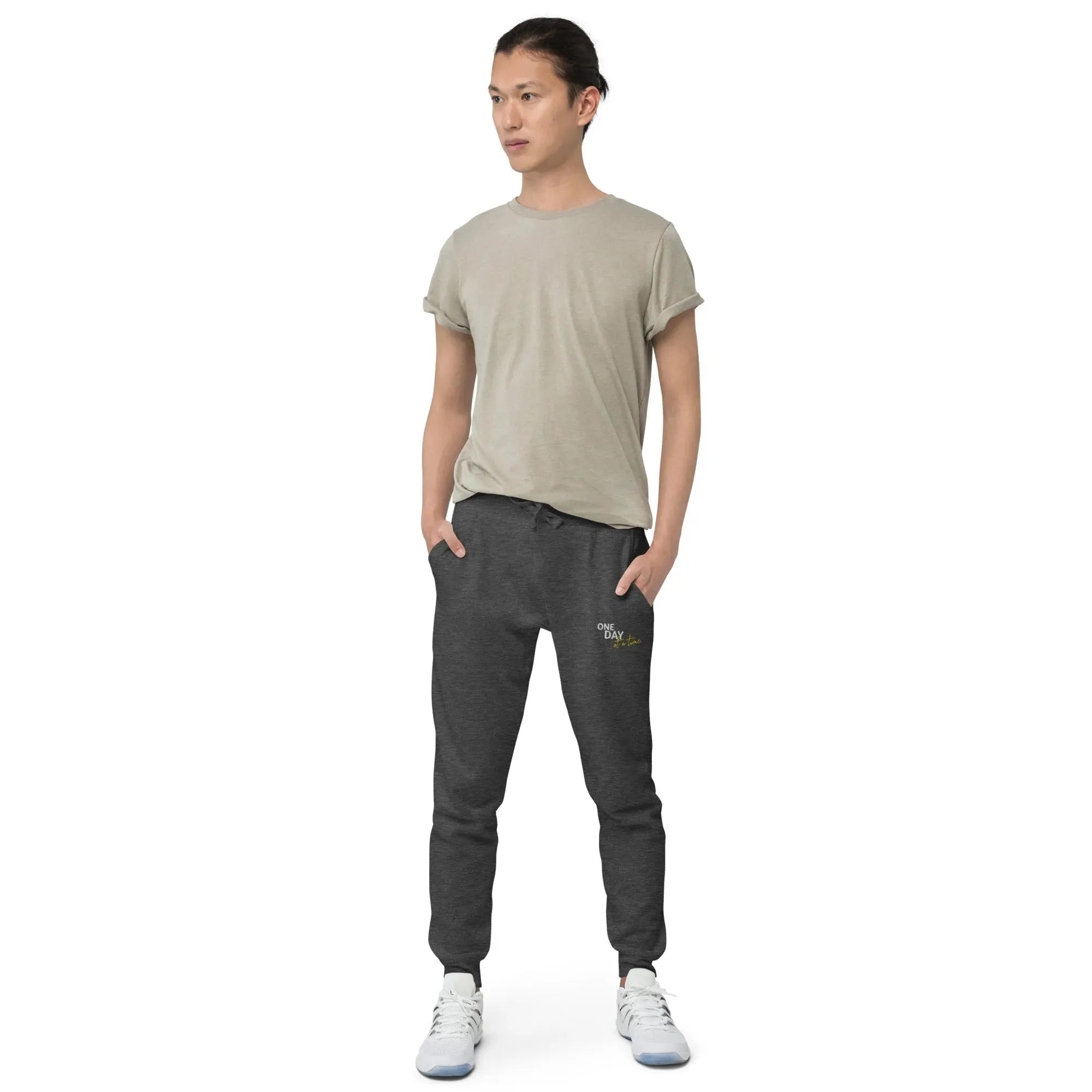 One Day At A Time Embroidered Unisex Fleece Sweatpants - Cozy Loungewear for Relaxing at Home, Yoga, and Casual Outings