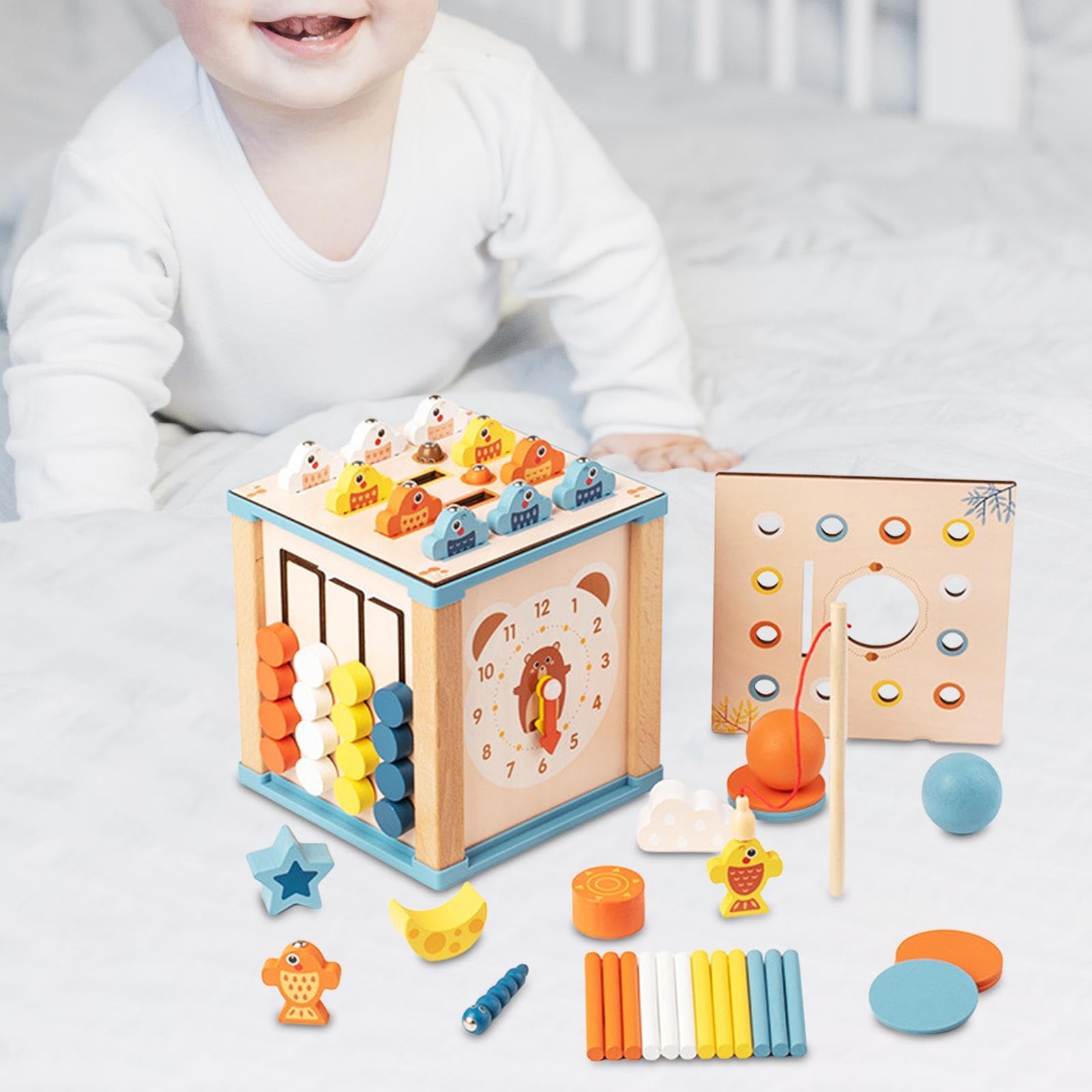 Montessori Wooden Activity Cube - Fine Motor Skills Educational Toy for Babies & Toddlers | Interactive Learning Cube with 5-in-1 Play Features | Perfect Birthday Gift for 1-3 Year Olds | Great for Daycare, Preschool & Home Playtime