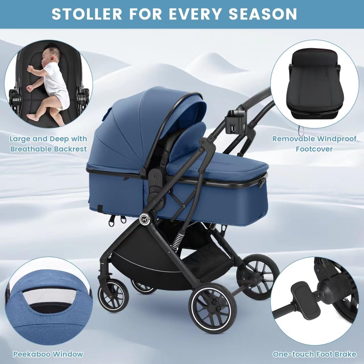 3-in-1 Convertible Baby Stroller with Bassinet - Lightweight Foldable Travel Stroller for Newborns to Toddlers | One-Hand Fold, Reversible Seat & Extra Storage | Perfect for Shopping, Travel & Daily Walks