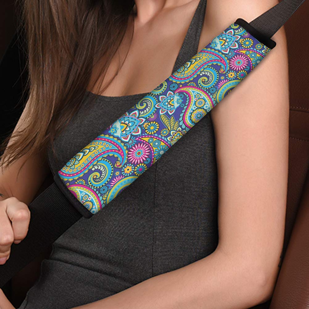 UNICEU Bohemian Style Seat Belt Pads (2 Pack) - Soft Car Seat Belt Cover & Shoulder Pads for Comfort & Safety - Vehicle Safety Belt Protector Cushion - Perfect for Long Drives, Road Trips & Daily Commutes
