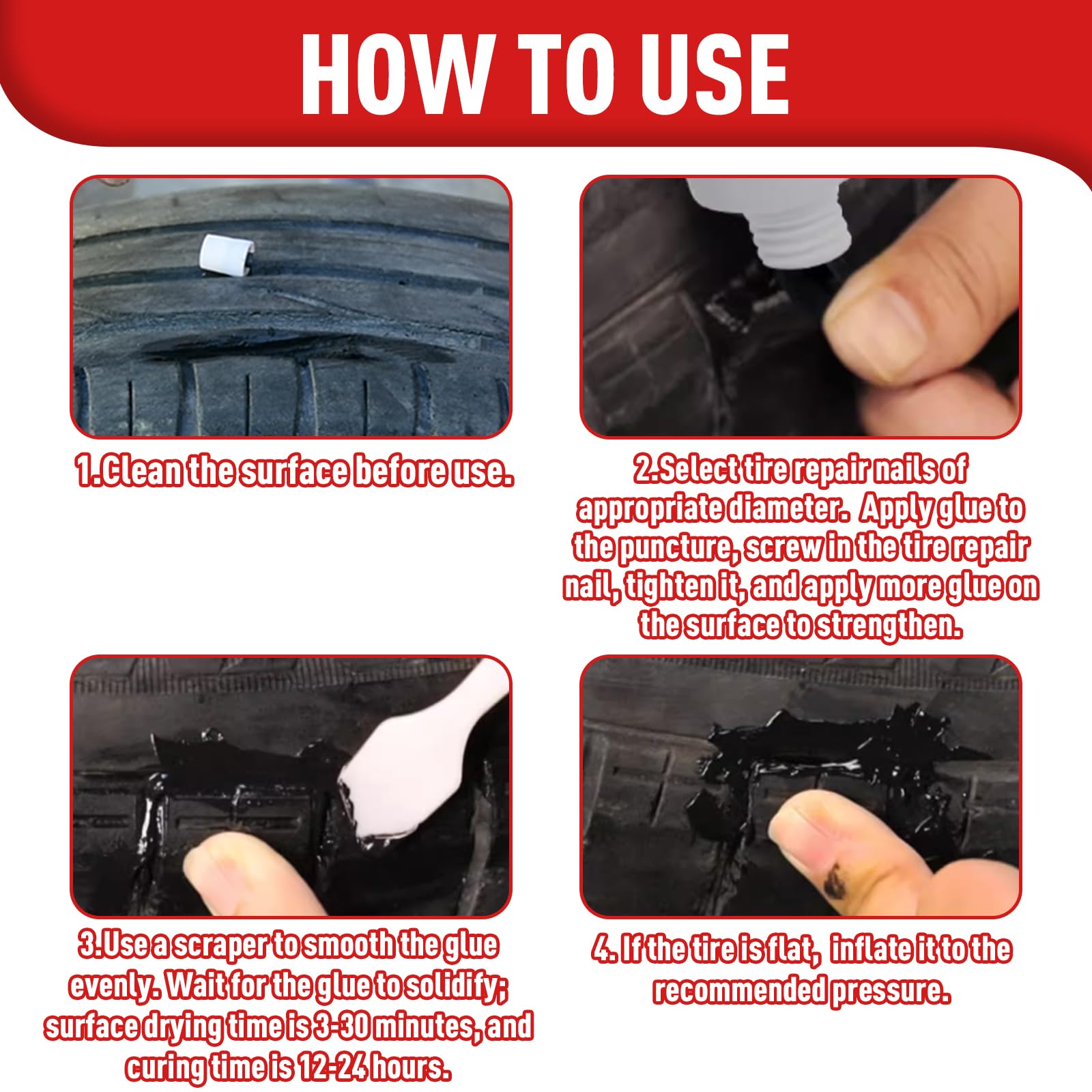 Premium Tire Repair Glue - Strong Black Rubber Cement for Sidewall & Puncture Repairs - Bike, Car, Motorcycle, Truck & Tractor Use - Includes 2 Sizes of Repair Nails (10ml x 2) - Ideal for Emergency Roadside Fixes & Off-Road Adventures