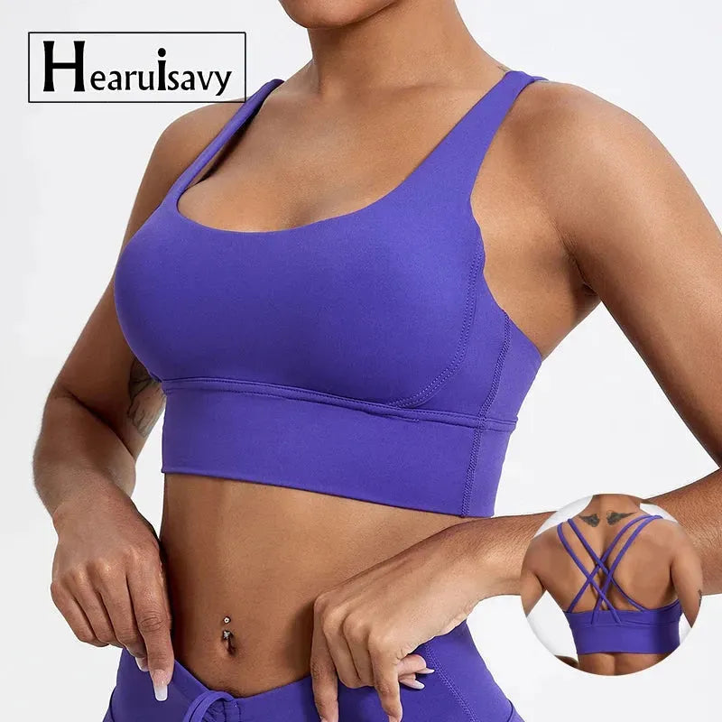 Women's Push Up Sports Bra - Cross Back Yoga Top for Running, Gym & Fitness - Shockproof Workout Crop Top - Perfect for Yoga, HIIT & Cardio Workouts