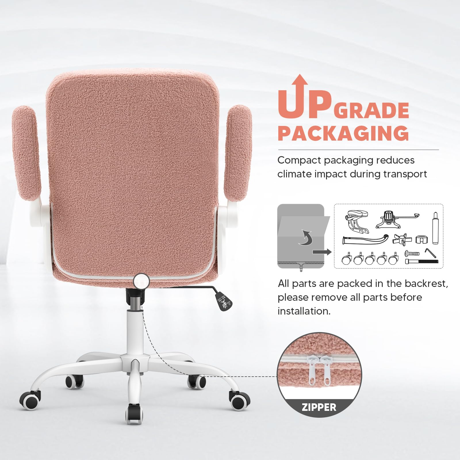 Ergonomic Home Office Chair with Flip-Up Arms & Lumbar Support - Pink Faux Fur Executive Desk Chair for Comfortable Computer Work | Perfect for Remote Work, Gaming & Study Sessions