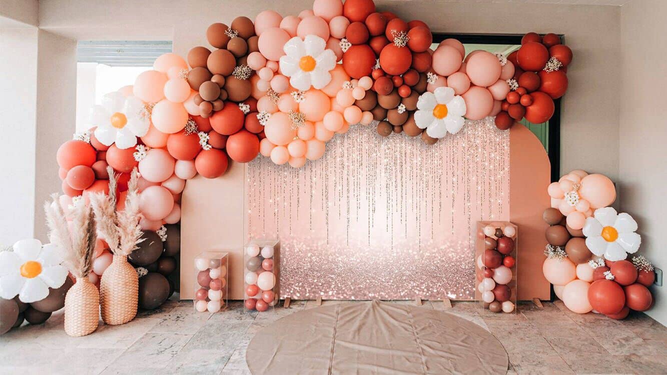 Rose Gold Glitter Backdrop - Sweet Pink Birthday Party Background for Women, Girls, Baby Showers & Kids Portraits | Avezano Photo Props | Perfect for Birthday Parties, Baby Showers, Bridal Showers & Photo Booths