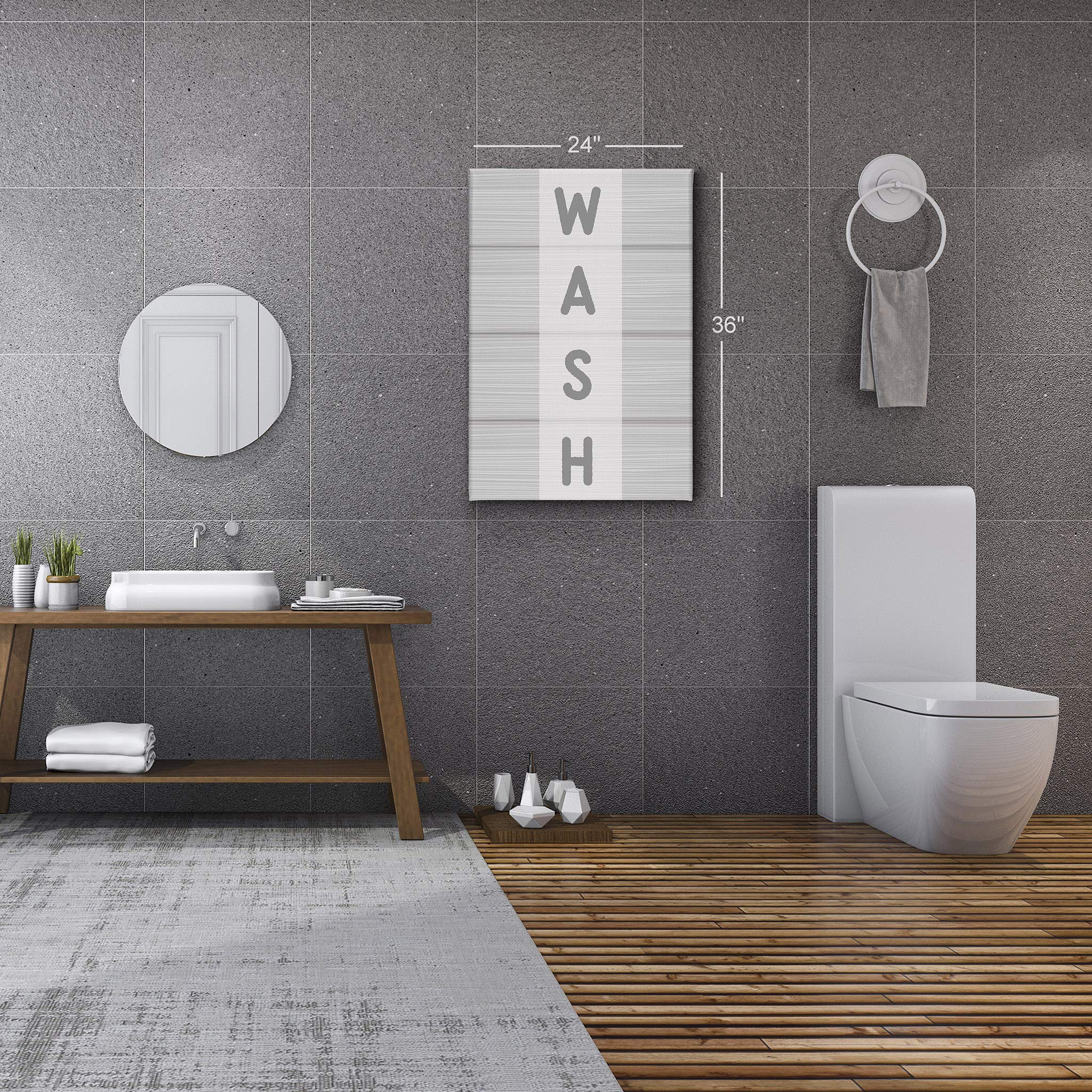 Funny Bathroom Canvas Print - Wash Grey Typography Wall Art for Home Decor | Ready to Hang 28x19 | Perfect for Powder Rooms & Guest Baths