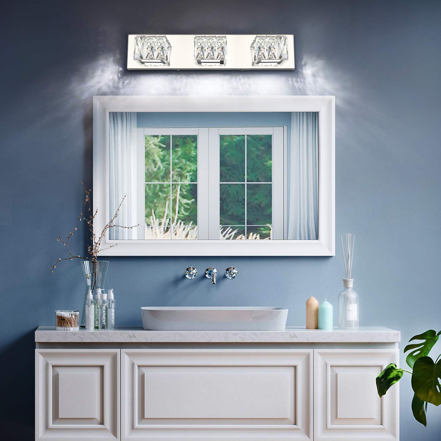 ZUZITO Modern Bathroom Vanity Lights - 3 Light Crystal Vanity Lighting Fixtures with 6000K Cool White LED - Chrome Bathroom Mirror Light for Restroom, Powder Room & Dressing Area (Z7800-3T) - Perfect for Makeup Application, Shaving & Daily Grooming