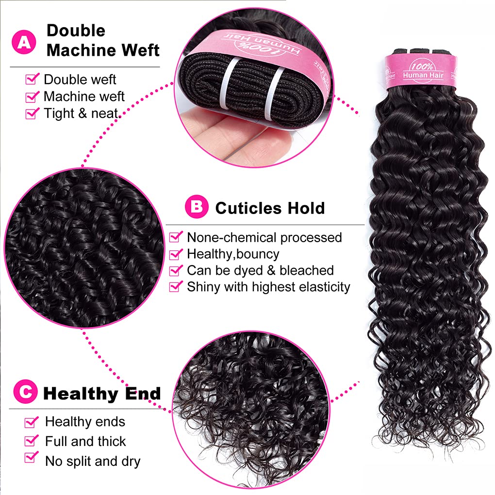 100% Brazilian Virgin Human Hair Extensions 10A Grade - 20 Inch Water Wave Wet & Wavy Curly Bundles (100g/Bundle) Unprocessed Natural Black Hair for Women | Perfect for Daily Wear, Parties & Special Occasions
