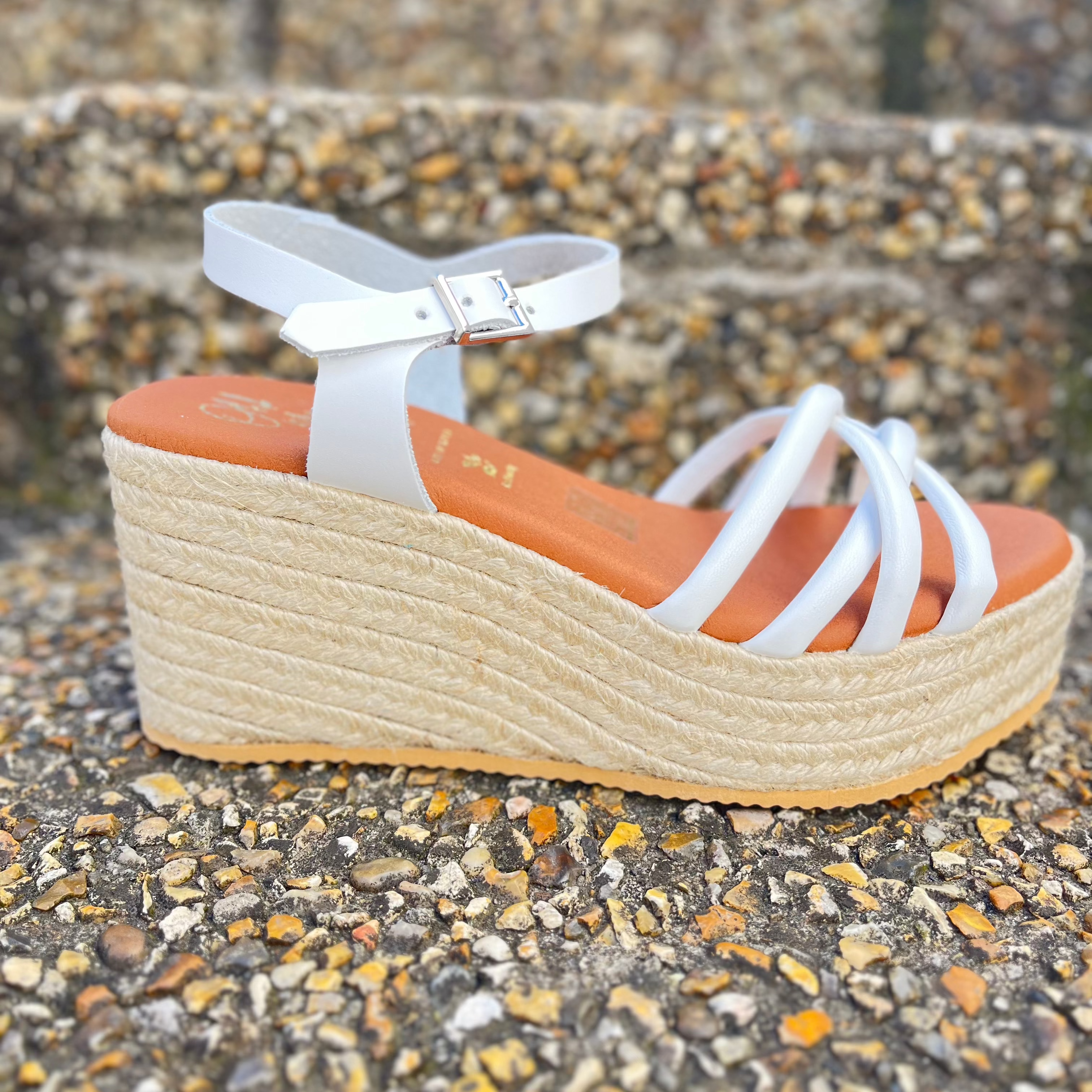 OH MY SANDALS Women's White Multi-Strap Platform Wedge Sandals 5739 - Comfortable Summer Beach Shoes for Walking, Vacation & Casual Outfits
