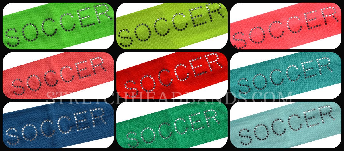 SOCCER RHINESTONE Cotton Stretch Headband for Women, Girls & Teens - Sparkly Soccer Team Gifts for Players & Fans - Perfect for Games, Practice & School Spirit Days