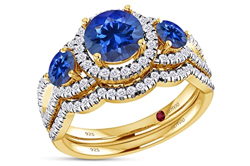 Lab Created Blue Sapphire Yellow Gold Over Silver