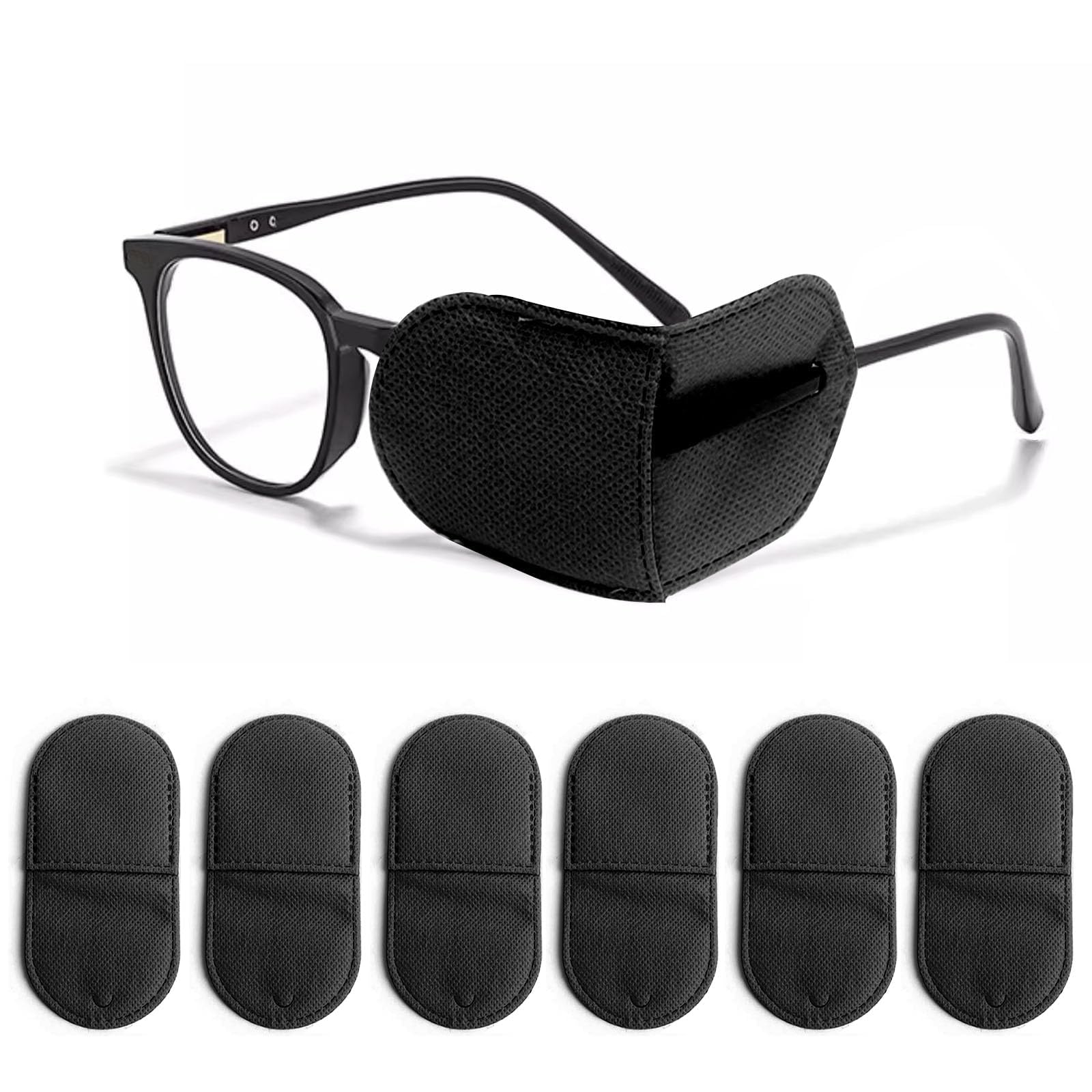 6 Pcs Medical Eye Patches for Glasses - Non-Woven Fabric Left/Right Eye Cover for Adults & Kids - Vision Therapy for Amblyopia & Lazy Eye (Black, Large Size) - Perfect for Post-Surgery Recovery, Eye Exercises & Daily Vision Improvement