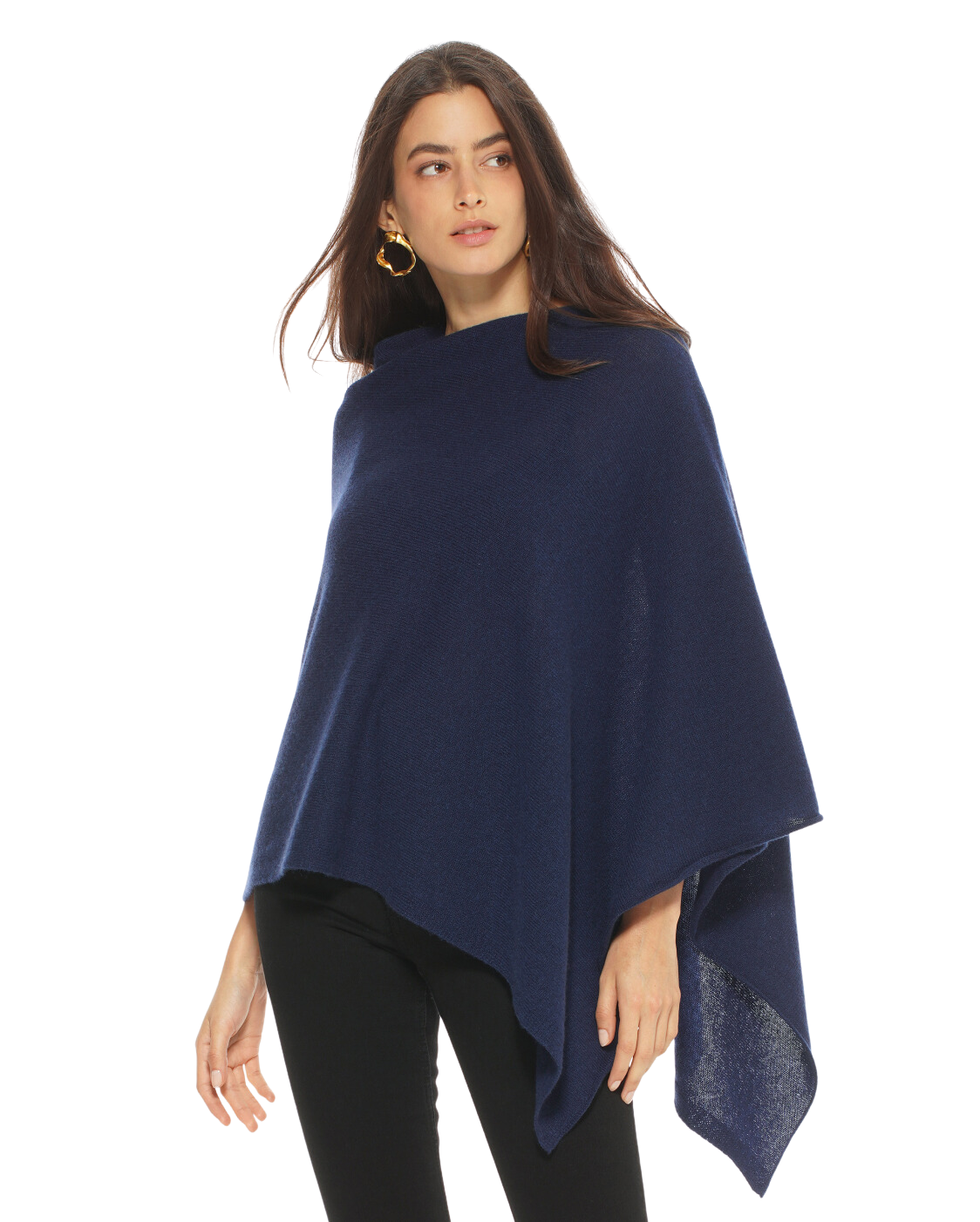 Luxury Women's Pure Cashmere Poncho - Soft & Warm Melange Blue Shawl Wrap for Fall & Winter | Perfect for Office, Travel & Casual Outfits