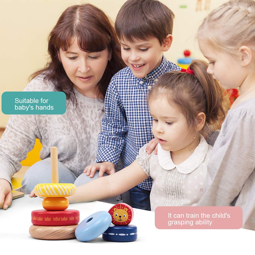 LEO & FRIENDS Wooden Stacking Ring Toys with Lion Design - Montessori Educational Toys for Toddlers 1+ Years - Early Learning & Baby Development Toys for Fine Motor Skills - Perfect for Playtime, Birthday Gifts & Preschool Activities