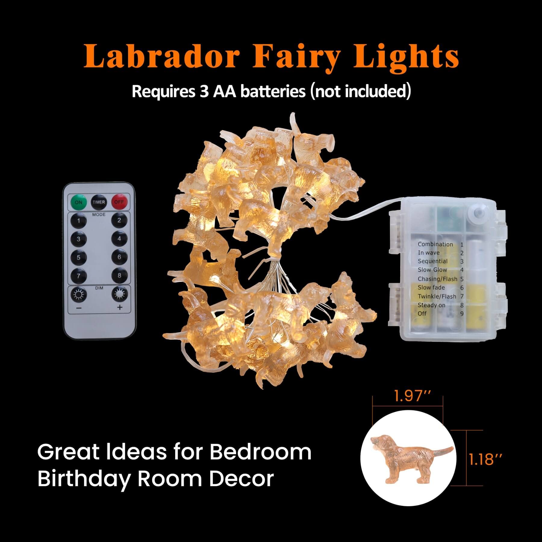 Fairy Labrador String Lights - 20LEDs 8ft Battery Operated Dog Shaped Decorative Lights | Perfect Gift for Dog Lovers, Girls Birthday, Christmas & Thanksgiving Decor | Ideal for Bedroom, Garden, Party and Home Decoration