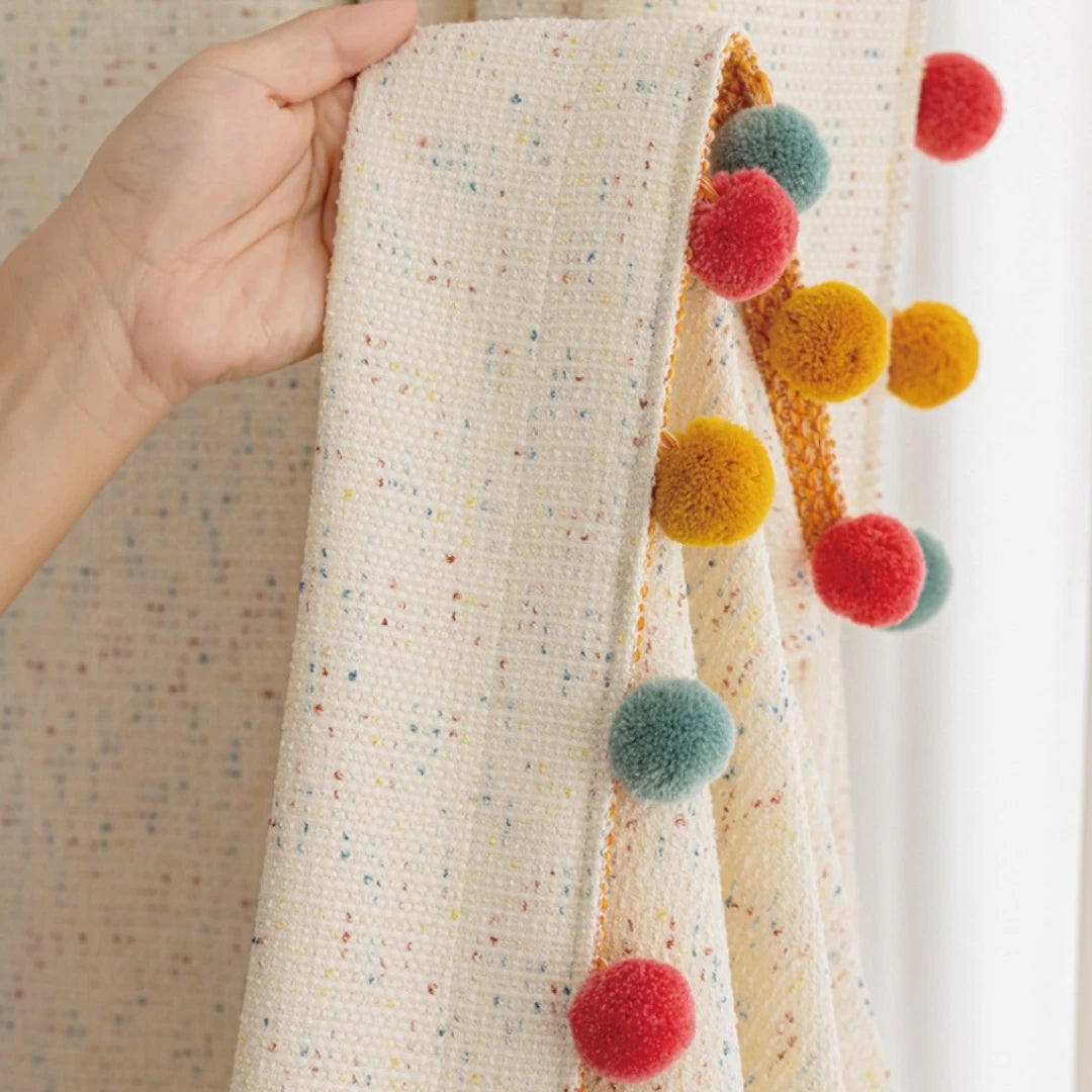 Sylvie Chenille Jacquard Confetti Pom Pom Custom Curtains - Elegant Window Treatment for Living Room, Bedroom & Nursery Decor