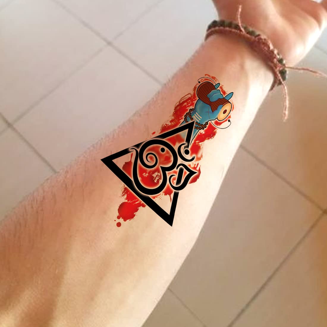 Shiv Ji Hand Dumroo with Om Symbol - Waterproof Temporary Tattoos for Men, Women & Kids | Spiritual Body Art for Festivals, Yoga & Meditation