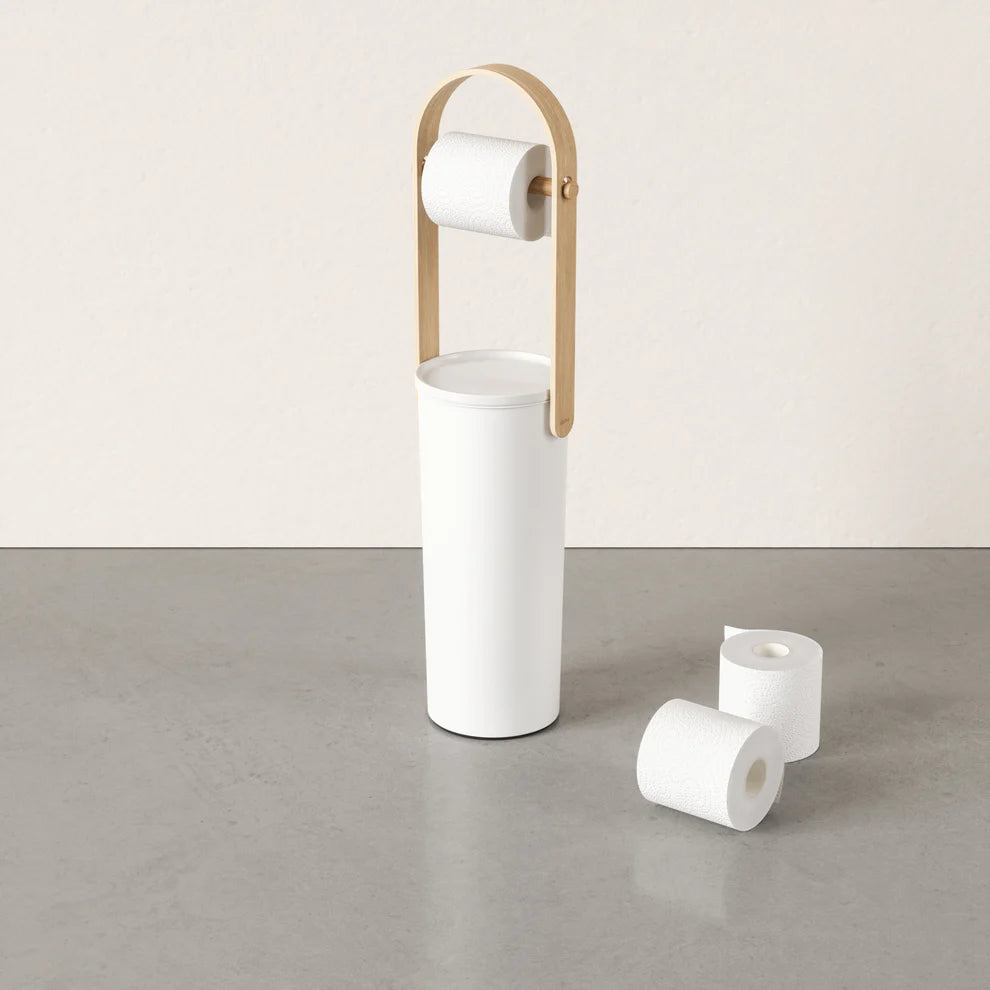 Bellwood Toilet Paper Holder with Stand - Bathroom Tissue Roll Dispenser & Storage Organizer - Perfect for Home, Office, and RV Bathrooms