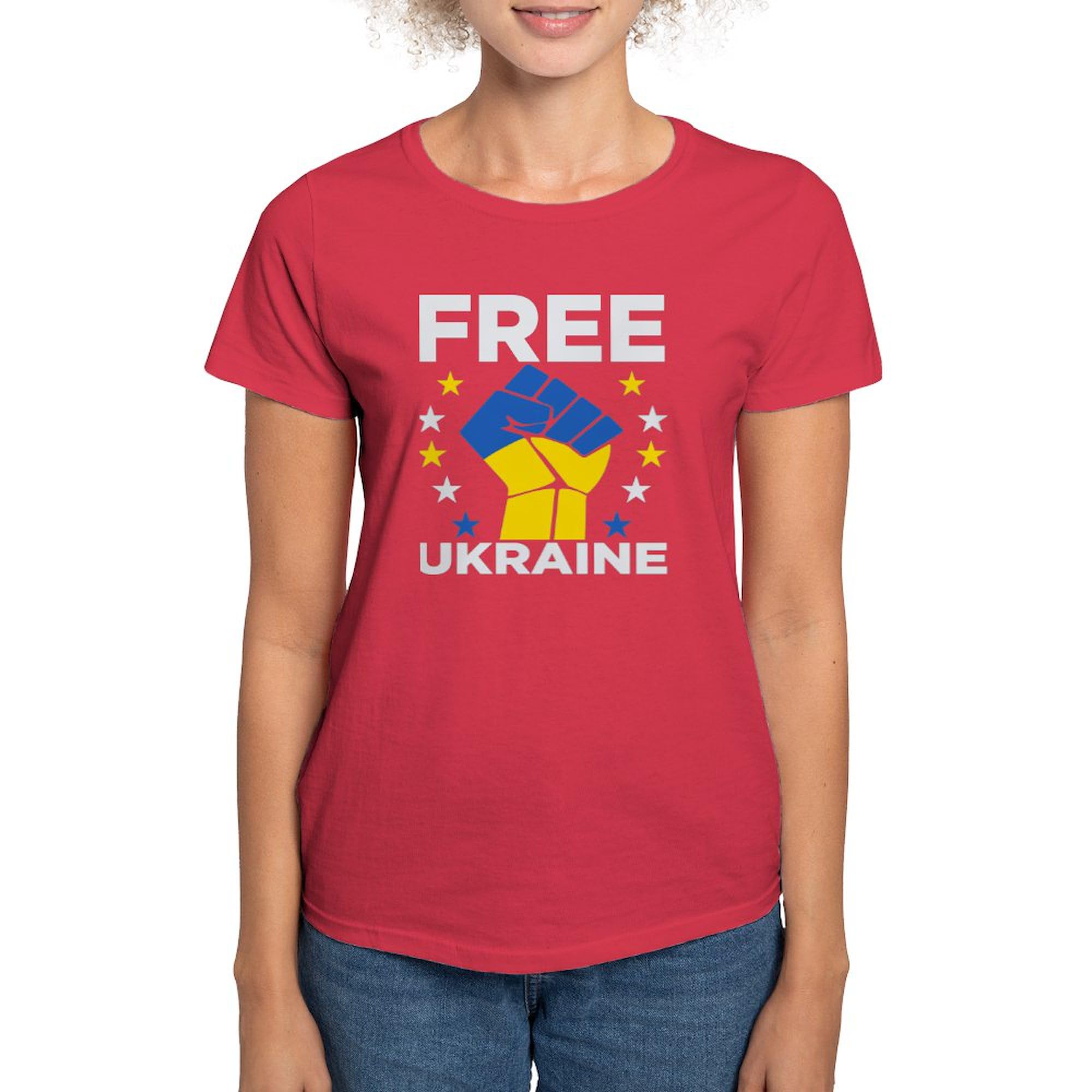 Free Ukraine Stop War T-Shirt for Women - 100% Cotton Dark Tee - Protest Shirt, Solidarity Apparel, Peace Activist Clothing