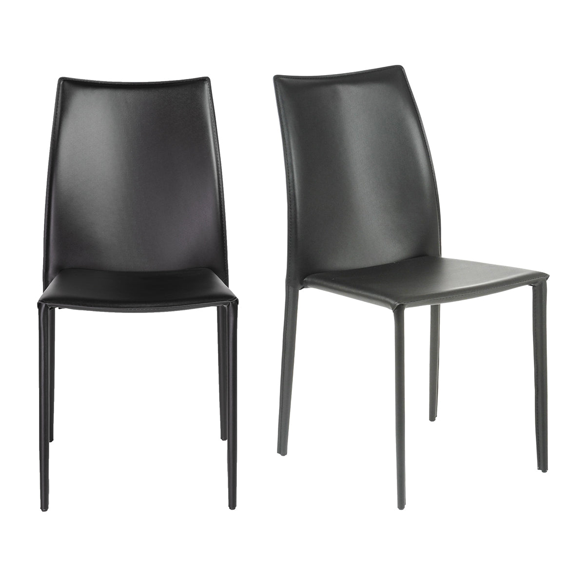 Euro Style Dalia Stacking Side Leather Chairs - Set of 2, Modern Stackable Dining Chairs for Small Spaces, Kitchen, Office or Outdoor Use