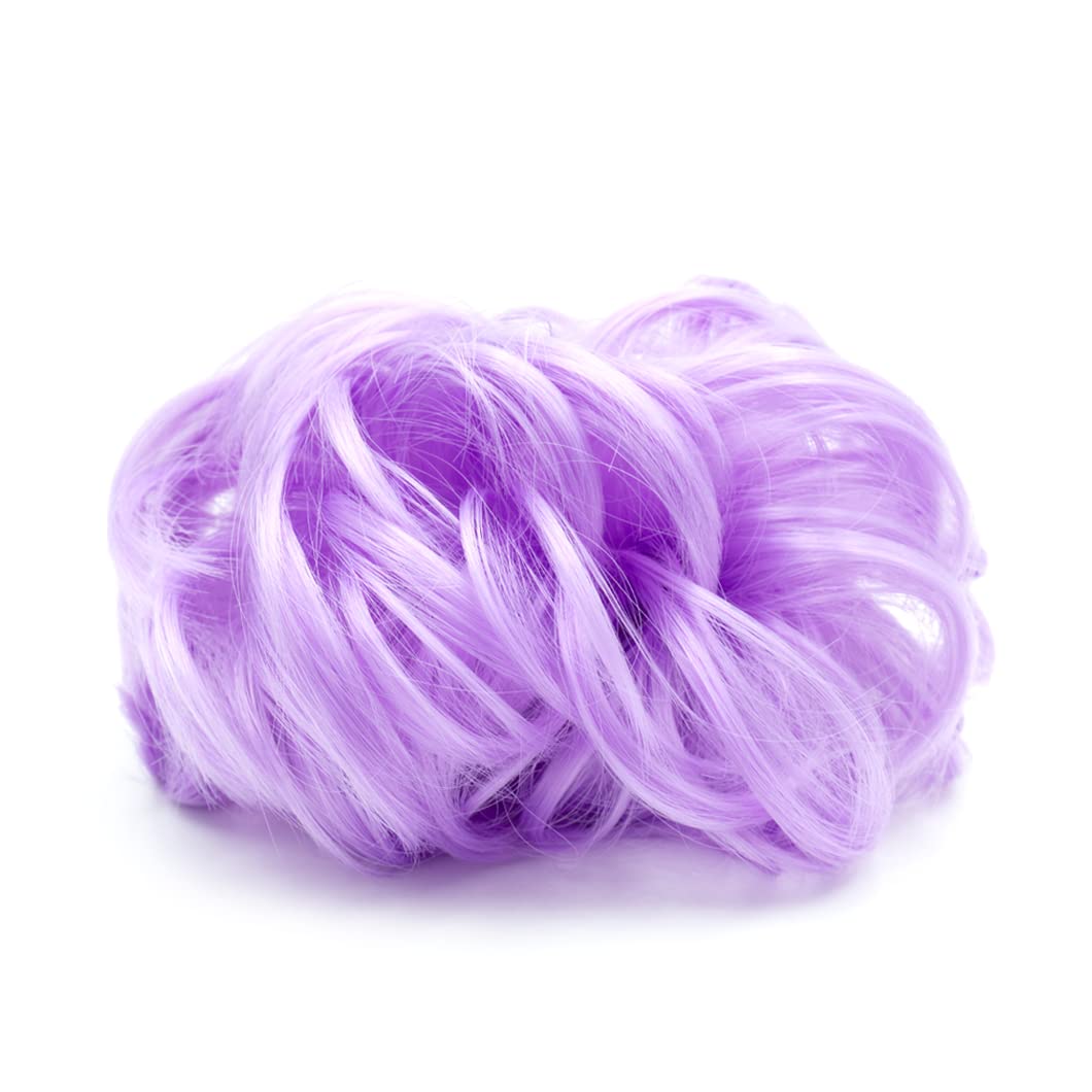 1 PCS Messy Bun Hair Piece - Curly Wavy Synthetic Hair Bun Scrunchies Ponytail Extensions for Women & Girls (Light Purple) - Perfect for Parties, Weddings & Everyday Hairstyles