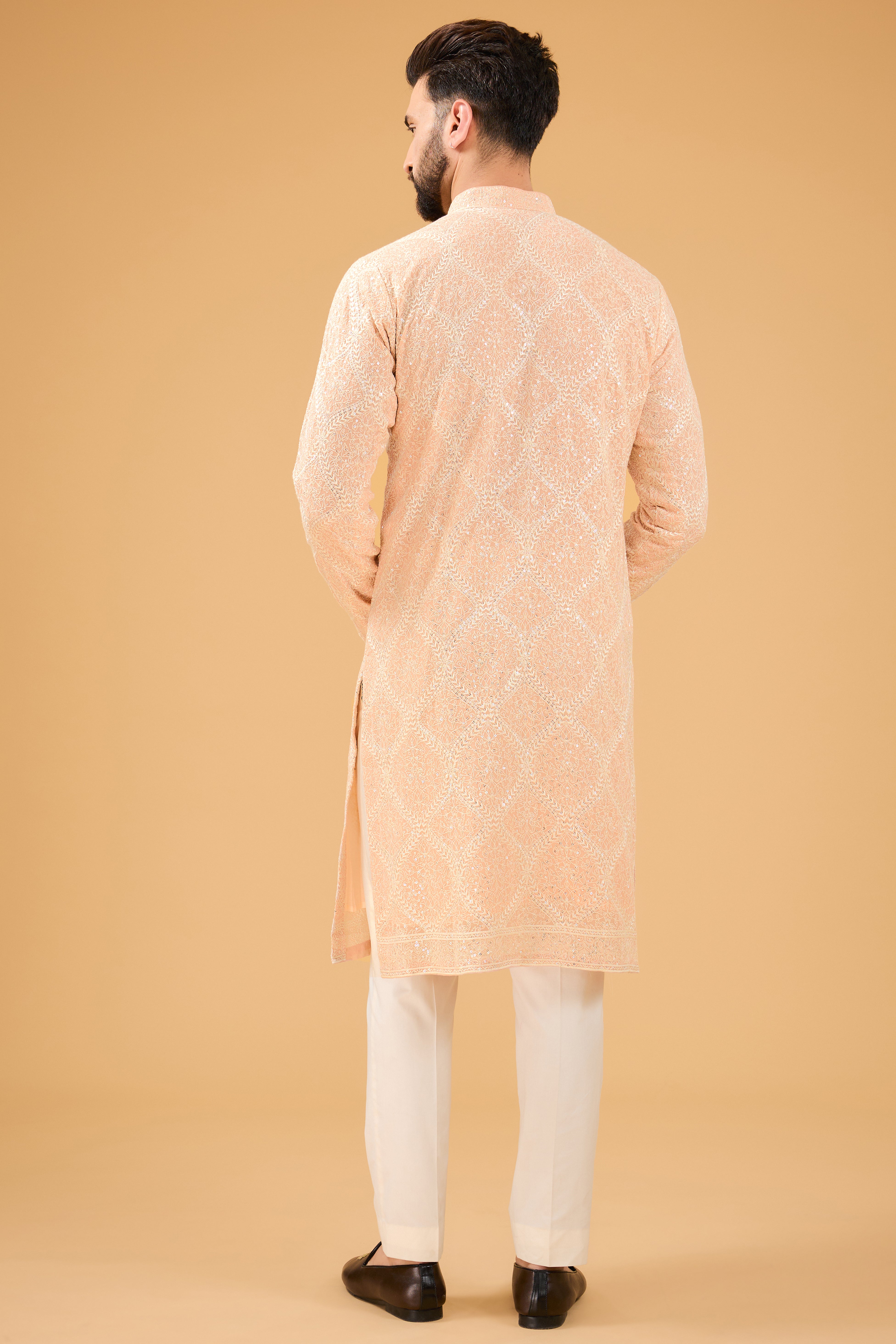 Elegant Pink Chikankari Kurta with Ivory Thread Embroidery - Perfect for Festivals, Weddings & Ethnic Occasions