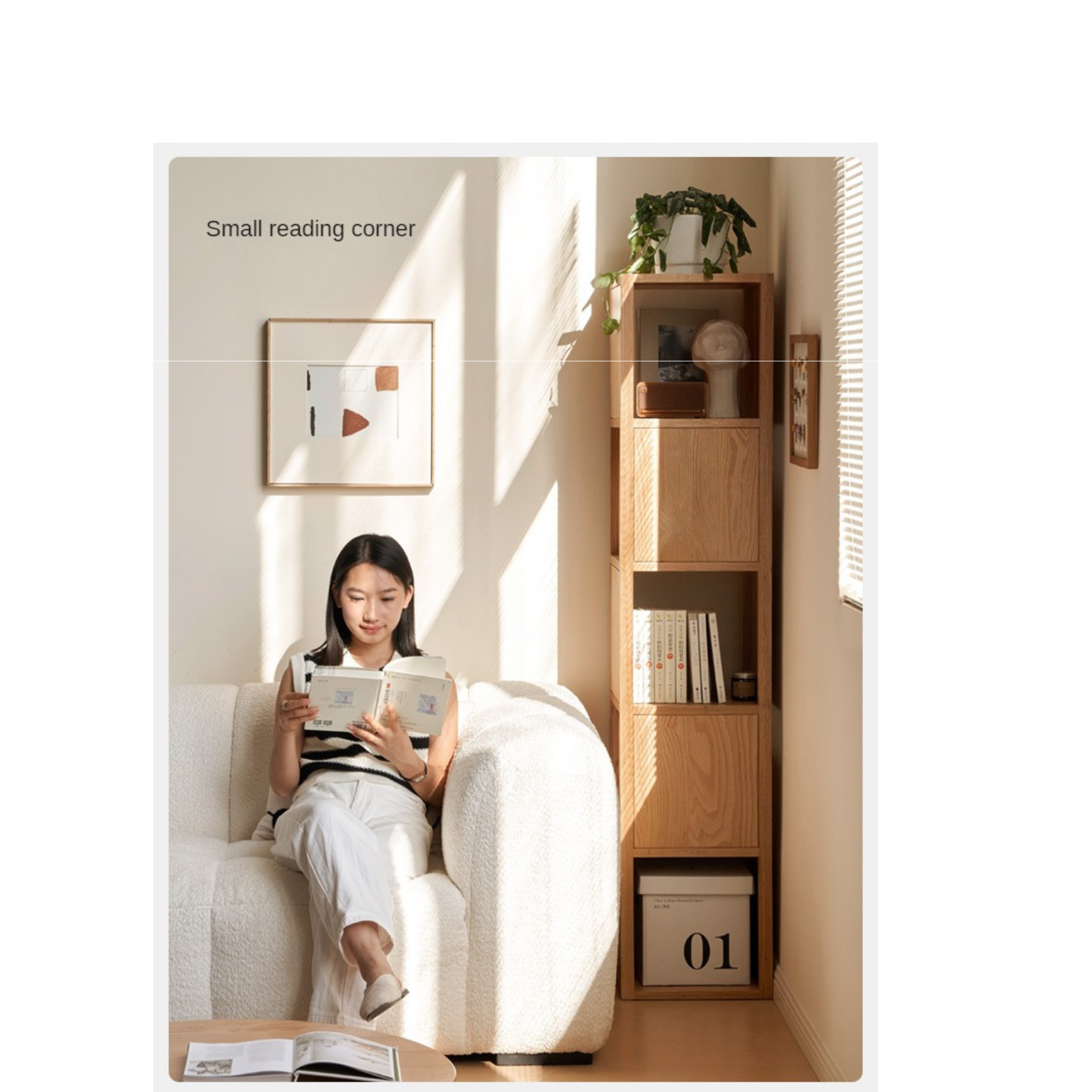 Oak Solid Wood Nordic Corner Bookcase - Modern Bookshelf for Living Room, Bedroom & Office - Space-Saving Storage Solution for Books, Decor & Essentials