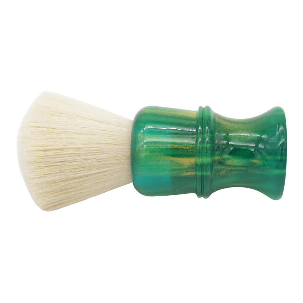 AP Shave Co. 24mm Cashmere Fan Synthetic Shaving Brush - Premium Golden Emerald Green Handle for Men's Wet Shaving & Grooming - Perfect for Travel, Luxury Gift & Daily Skincare Routine