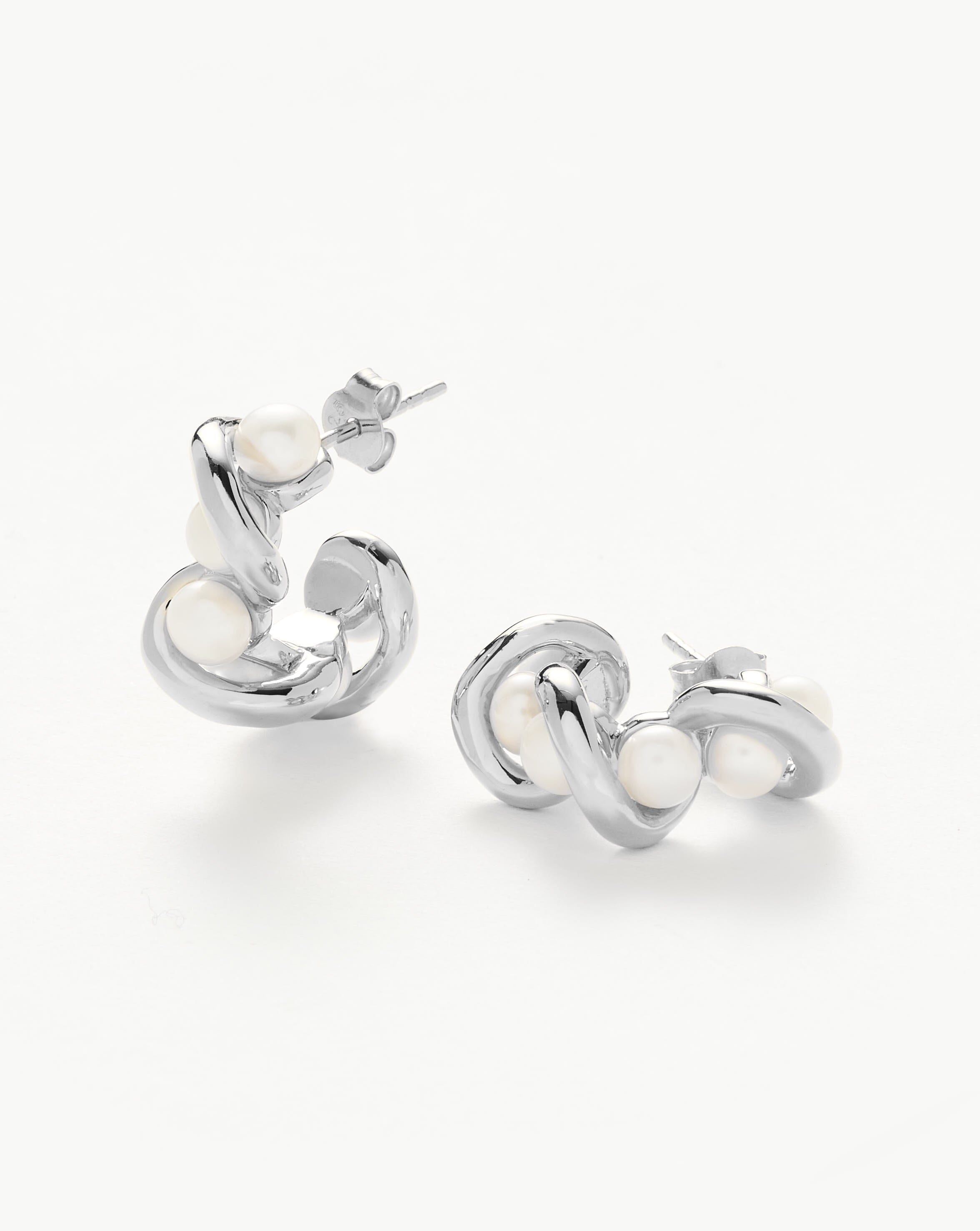 Molten Pearl Twisted Mini Double Hoop Earrings for Women - Elegant Boho Jewelry for Date Night & Special Occasions