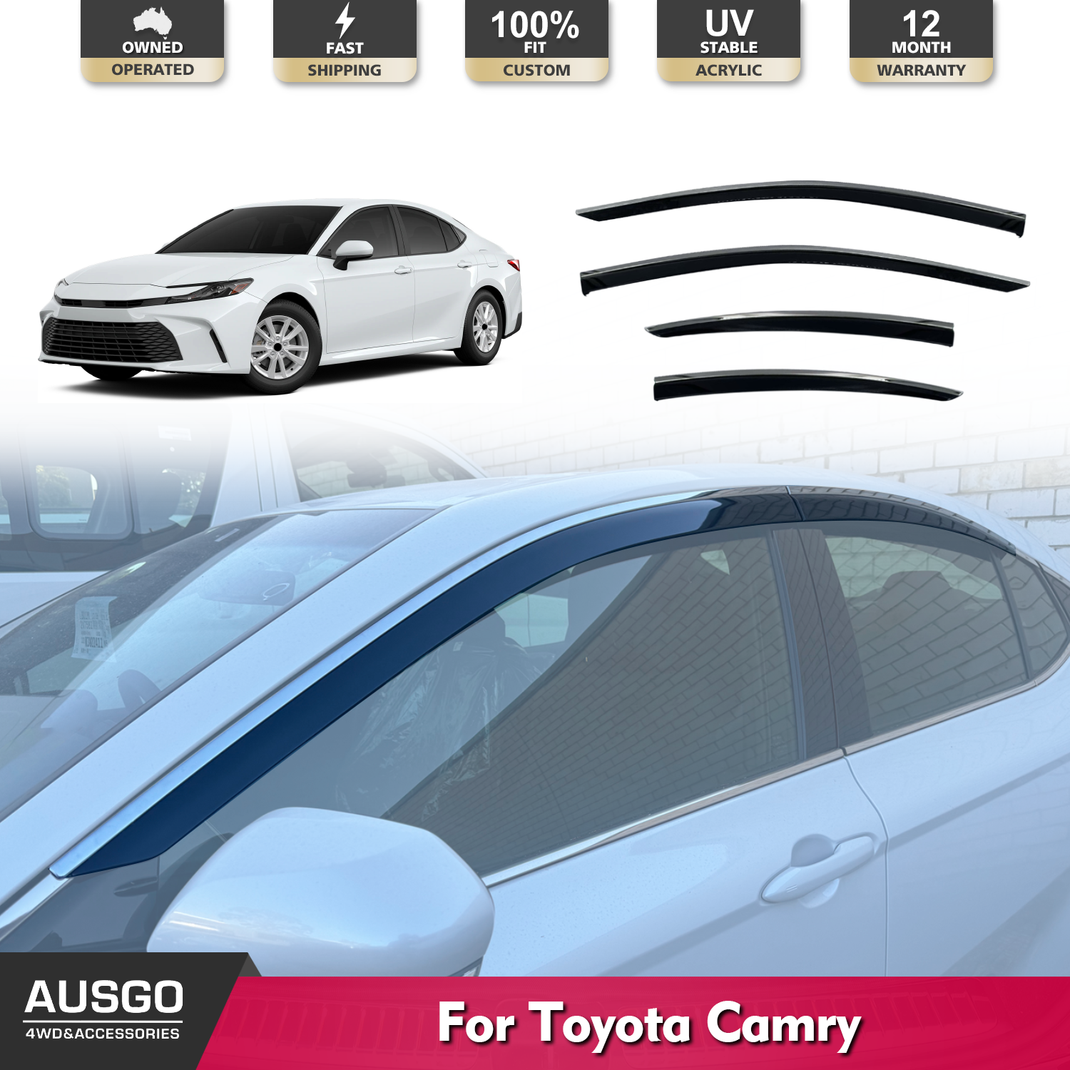 2024 Toyota Camry Stainless Steel Window Visor Rain Guards - Perfect for All-Weather Protection & Enhanced Style (Fits 2024+ Models) | Ideal for Rainy Days, Road Trips & UV Protection