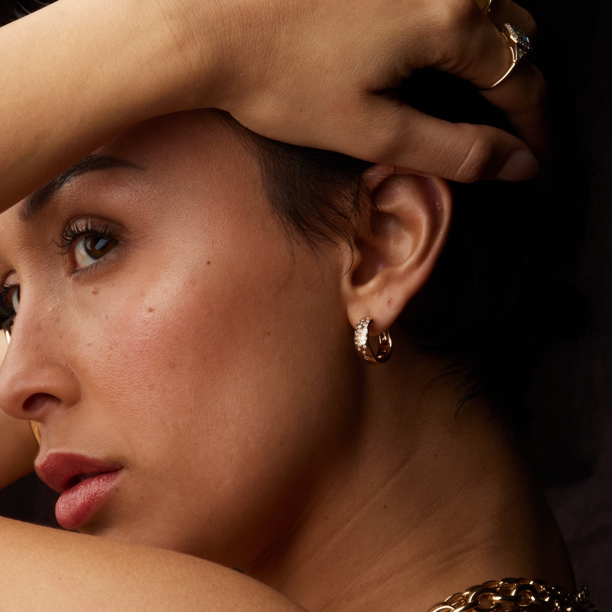 Diamonds in the Rough Hoops - Elegant Gold-Plated Hoop Earrings for Women | Perfect for Parties, Weddings & Everyday Wear