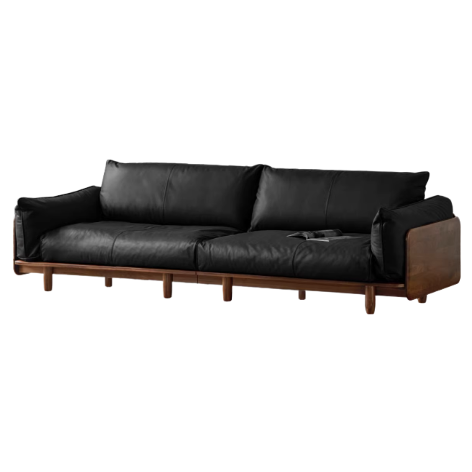 Premium Black Walnut Solid Wood Genuine Leather Sofa - Handcrafted Fabric Sofa for Living Room, Lounge & Office - Modern Comfort Furniture for Home Decor