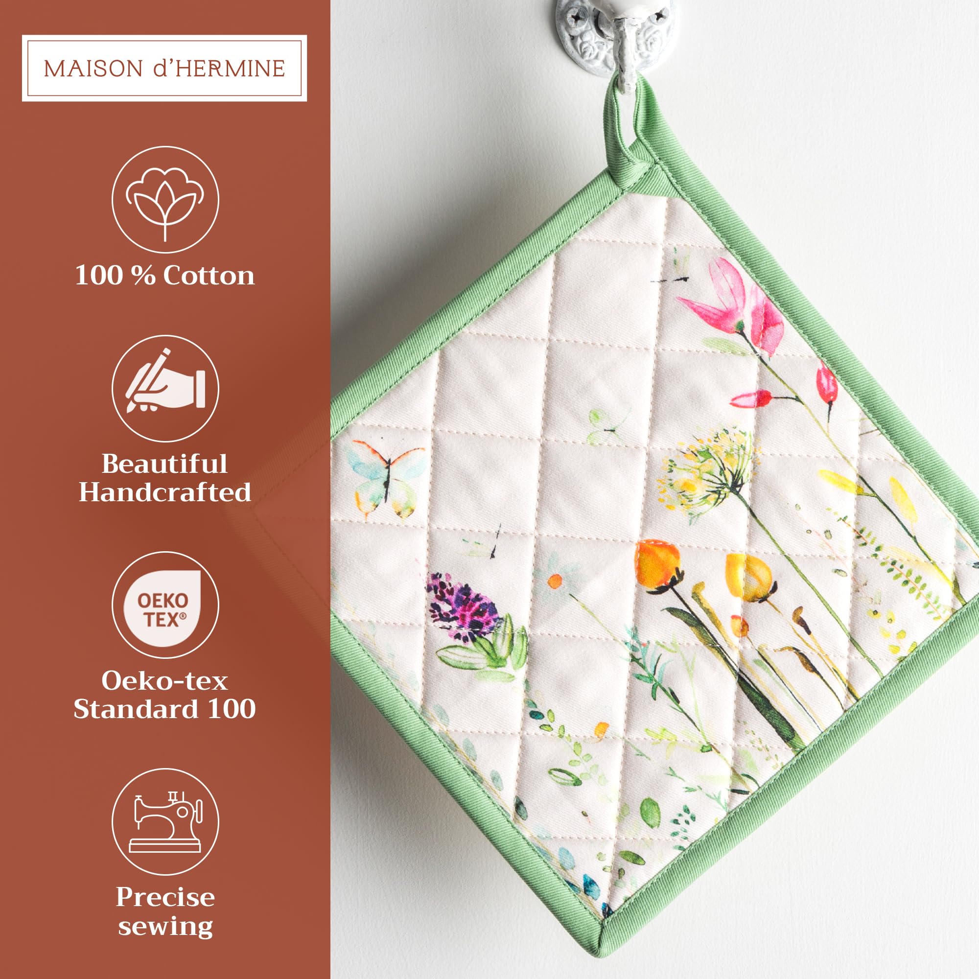 Premium 100% Cotton Pot Holders Set of 2 - 8