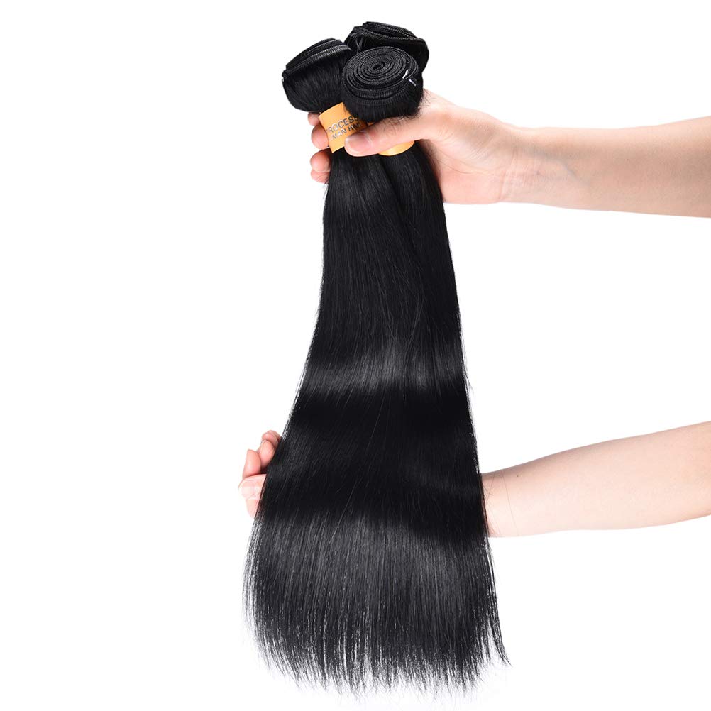 WOME 3-Pack Peruvian Silky Straight Virgin Human Hair Bundles | Unprocessed 100% Human Hair Weaves | 14