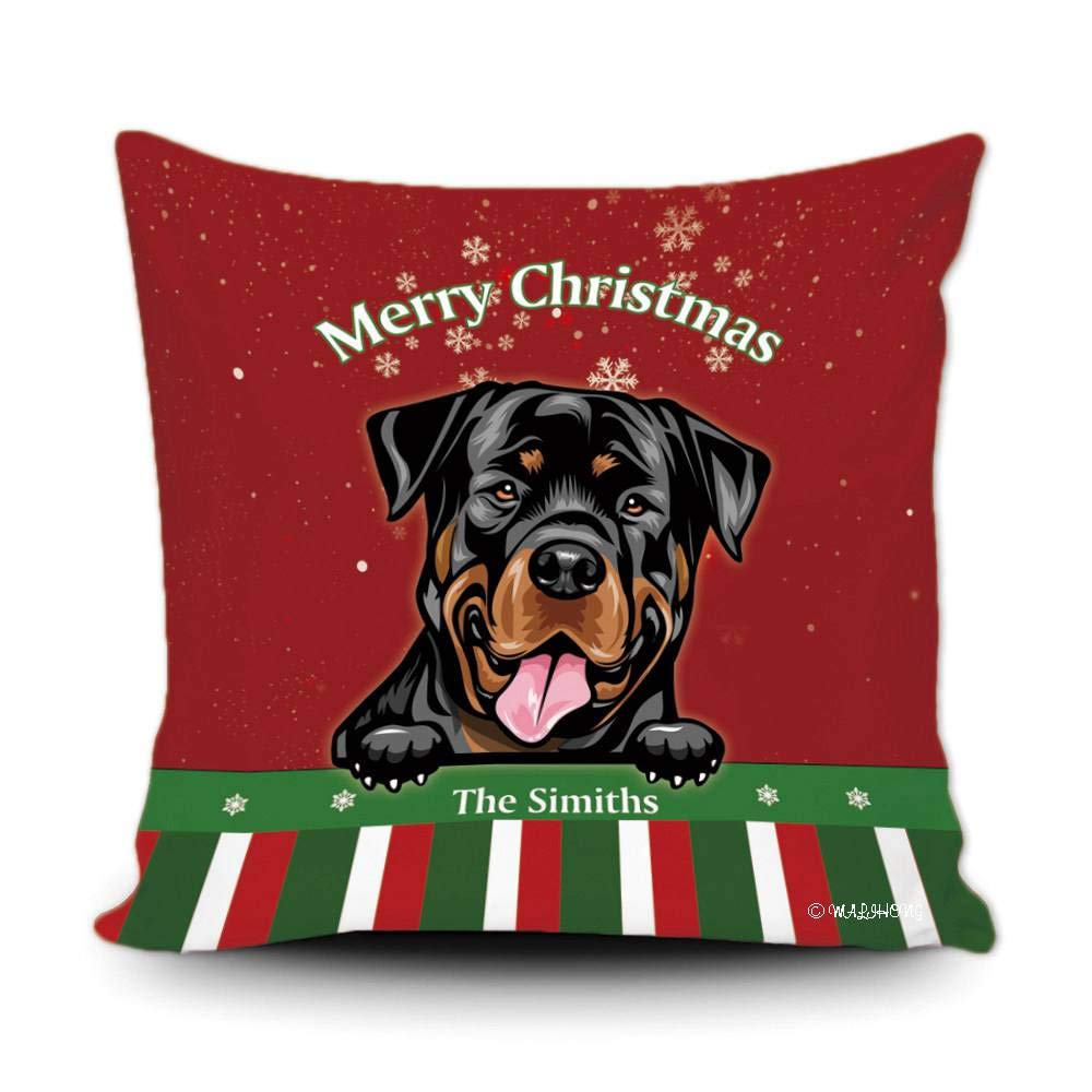Funny Rottweiler in Santa Hat Christmas Pillow Cover - 20x20 Inch Peeking Dog Holiday Throw Pillow Case with Snowflake Design for Sofa, Bed, Couch - Perfect for Xmas Home Decor & Gift Giving