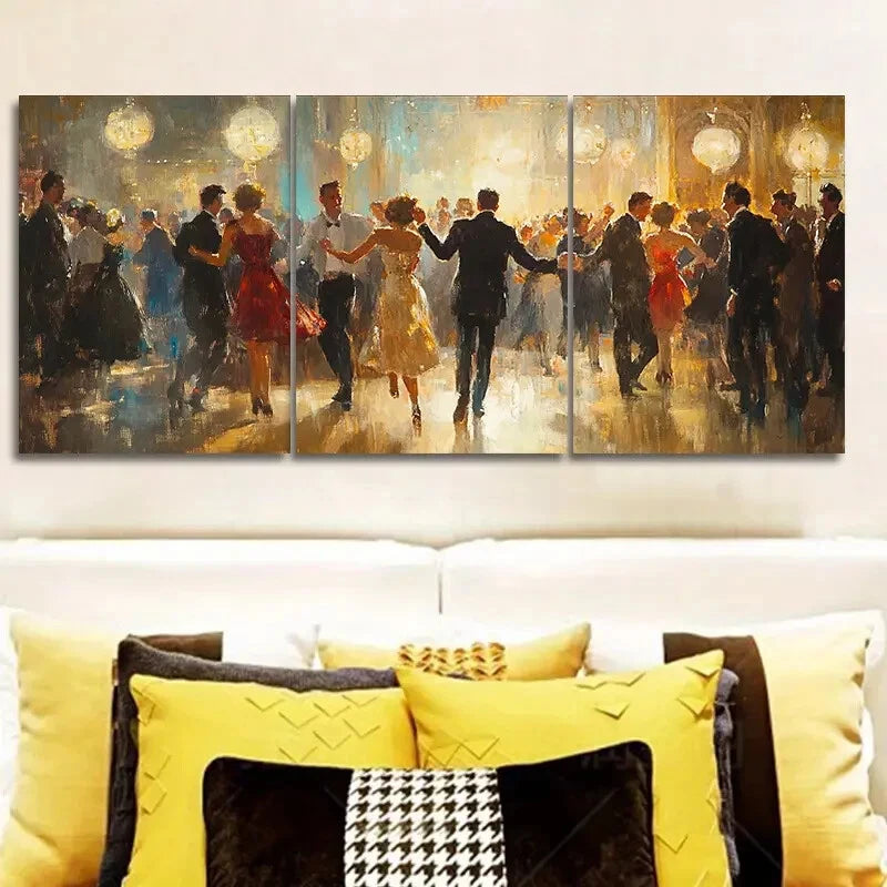 3-Piece Metal Print Wall Art - Ready to Hang Dancing People Silhouette Decor for Living Room, Bedroom & Office