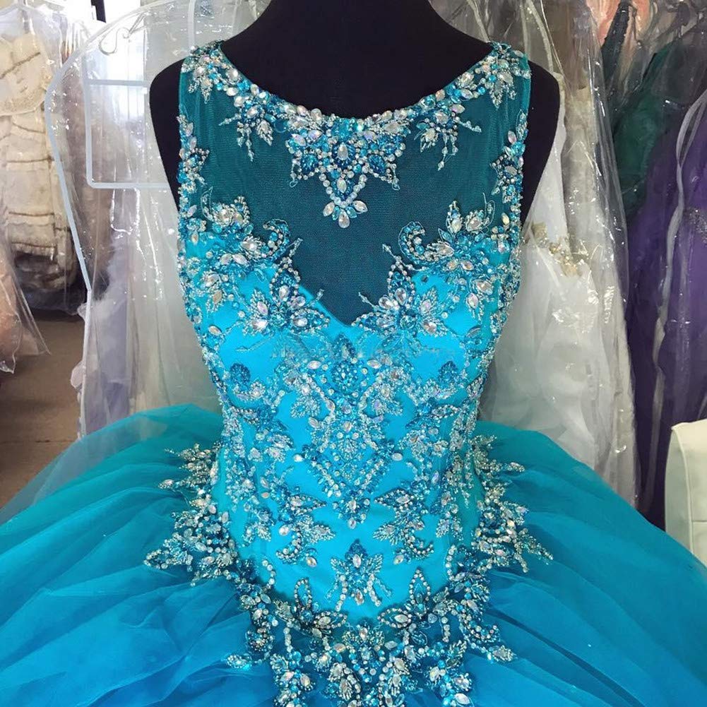 Elegant Crystal Beaded Quinceanera Dresses for Women - Sheer Neck Tulle Ruffles Ball Gowns for Sweet 16 & Special Occasions | Perfect for Quinceañeras, Proms, and Formal Events