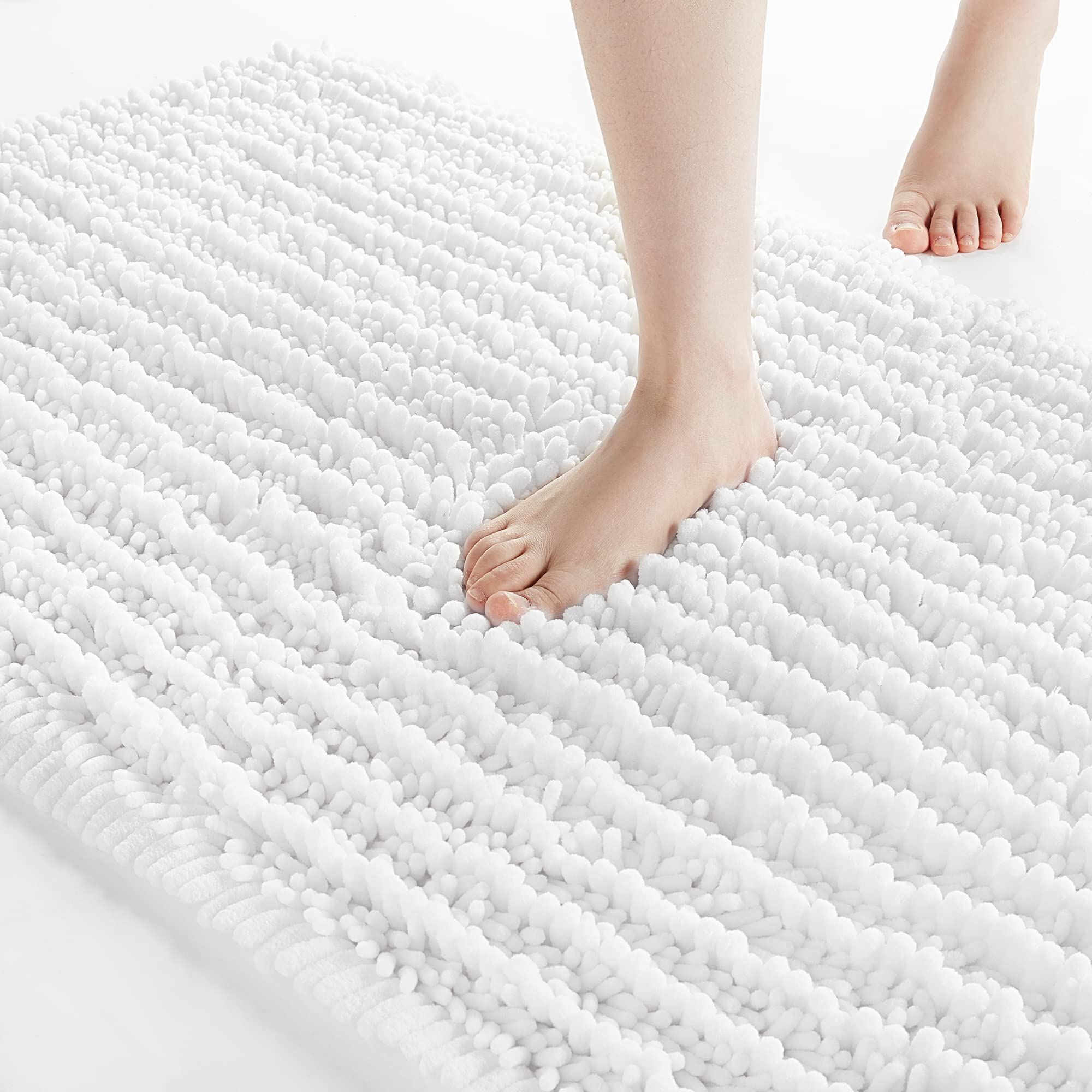 FLOLEOPA Soft Plush Microfiber Bathroom Rugs - Super Absorbent, Non-Slip, Machine Washable Bath Mats for Tub, Shower & Bathroom Floor (17x24 Inches, White) - Perfect for Cozy Bathrooms & Spa-Like Showers
