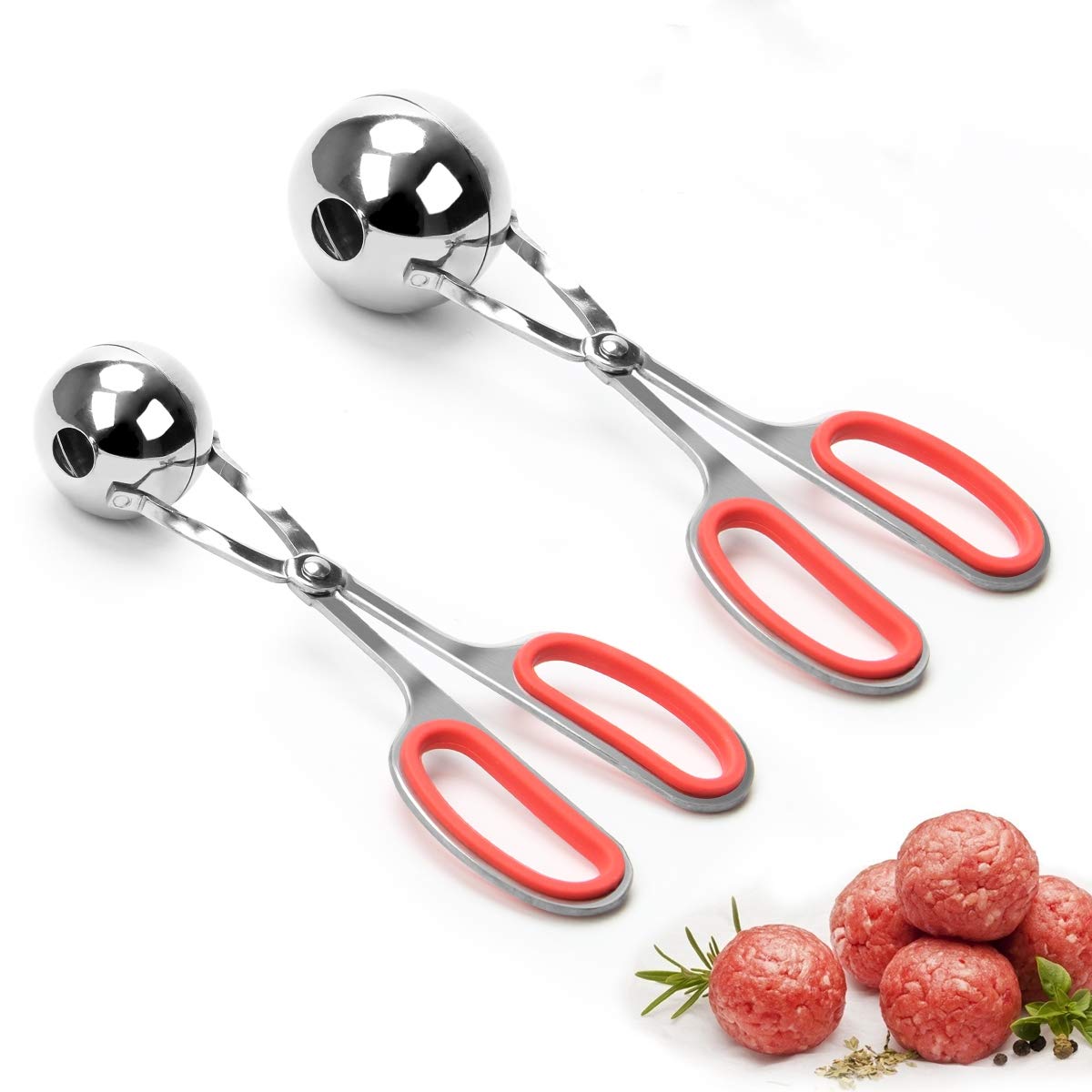 AHIER 2-Piece Non-Stick Meatball Maker Set with Detachable Anti-Slip Handles - Stainless Steel Meatball Scoop & Cake Pop Tool (1.38