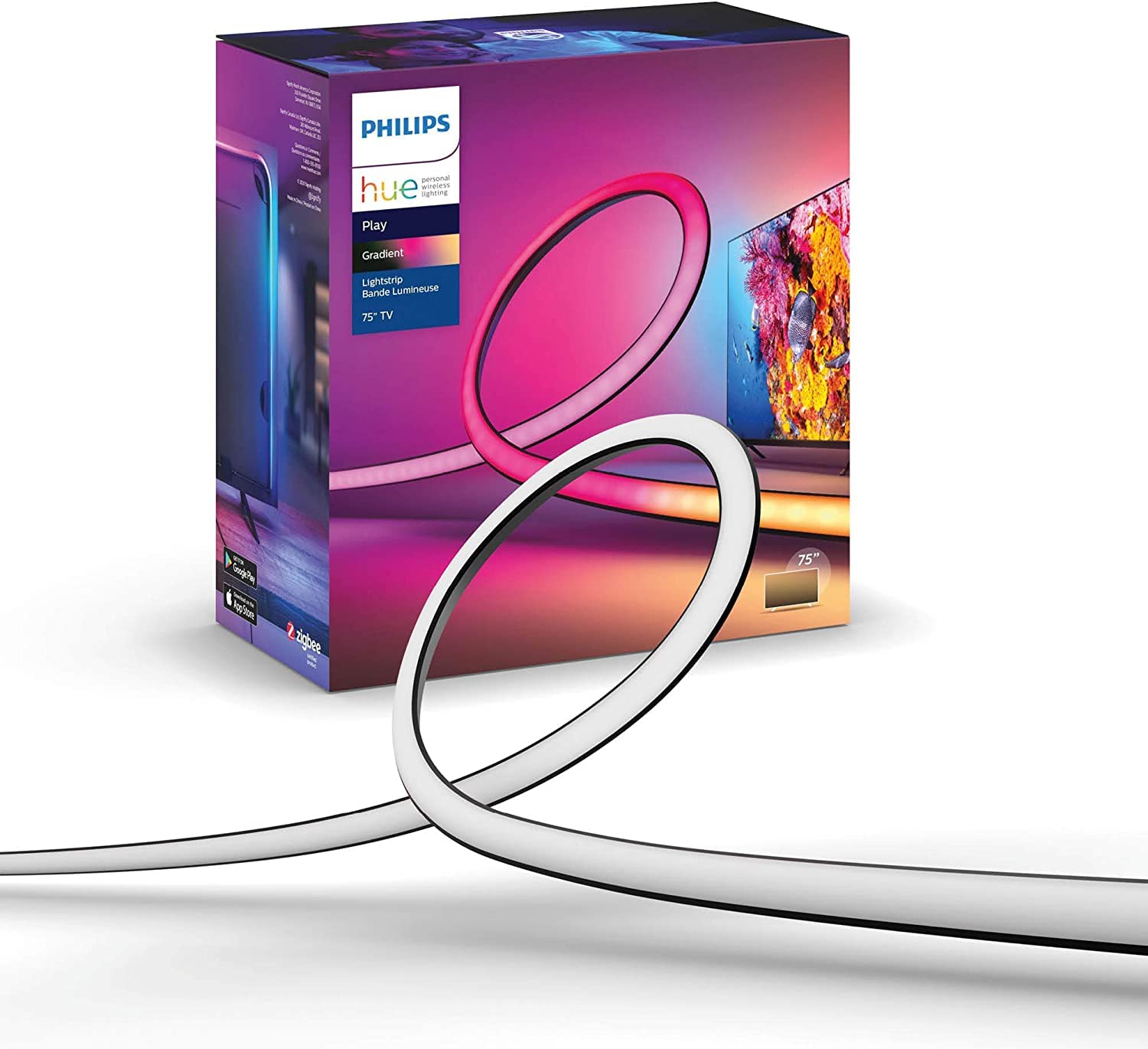 Philips Hue Gradient LED LightStrip 55-inch - Smart TV Backlight Sync with Music & Games | Requires Hue Hub & Sync Box (Certified Renewed) - Perfect for Home Theater, Gaming Setup & Party Lighting
