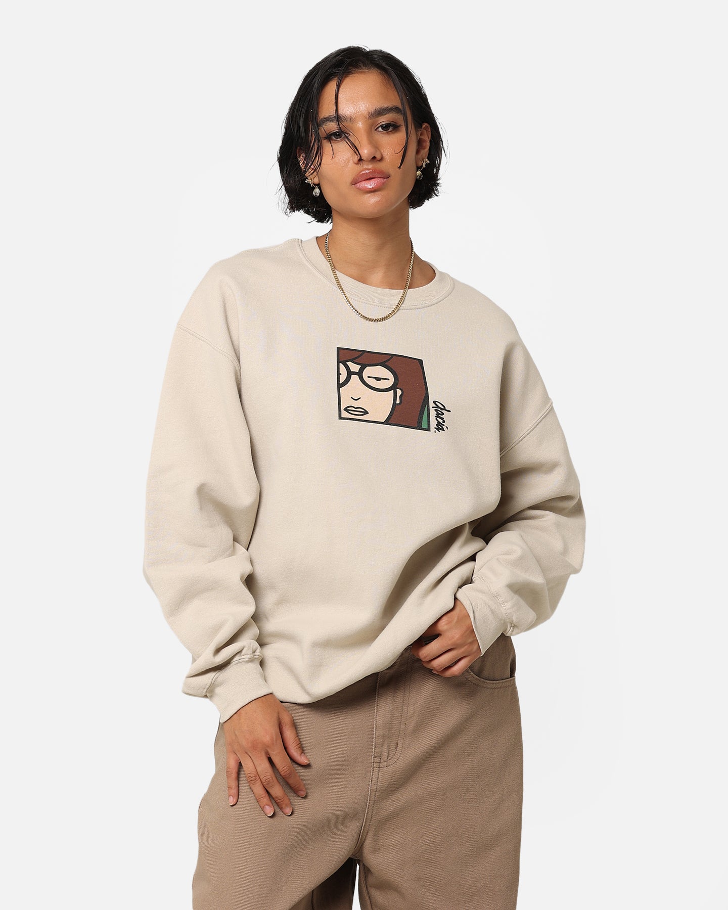 American Thrift X Daria Daria Vintage Poster Crewneck Sweatshirt - Stone Wash Cotton Unisex Pullover for Casual Wear & Street Style Fashion