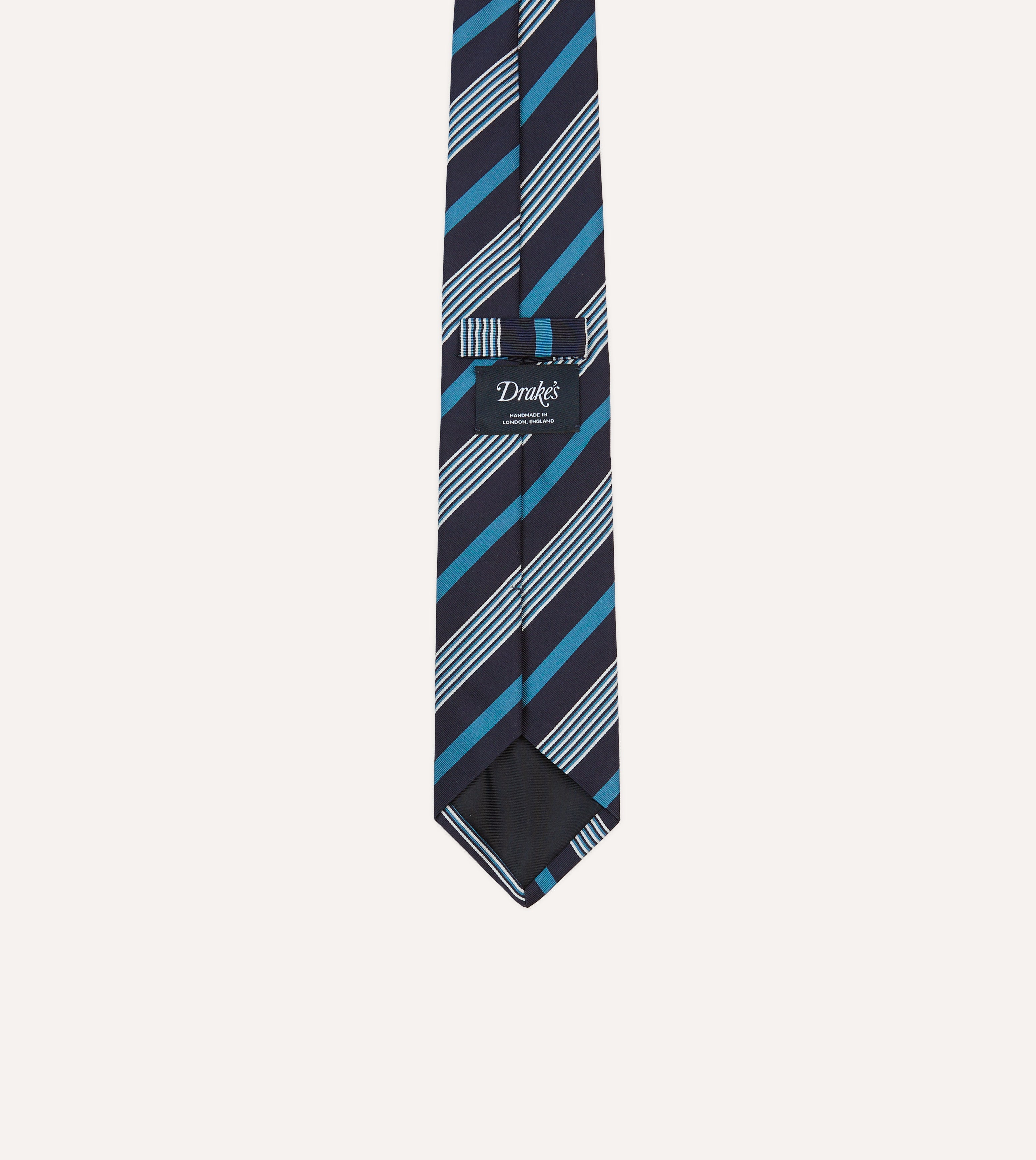 Premium Navy, Blue & White Striped Mogador Silk Tipped Necktie - Elegant Business & Formal Occasion Accessory for Men