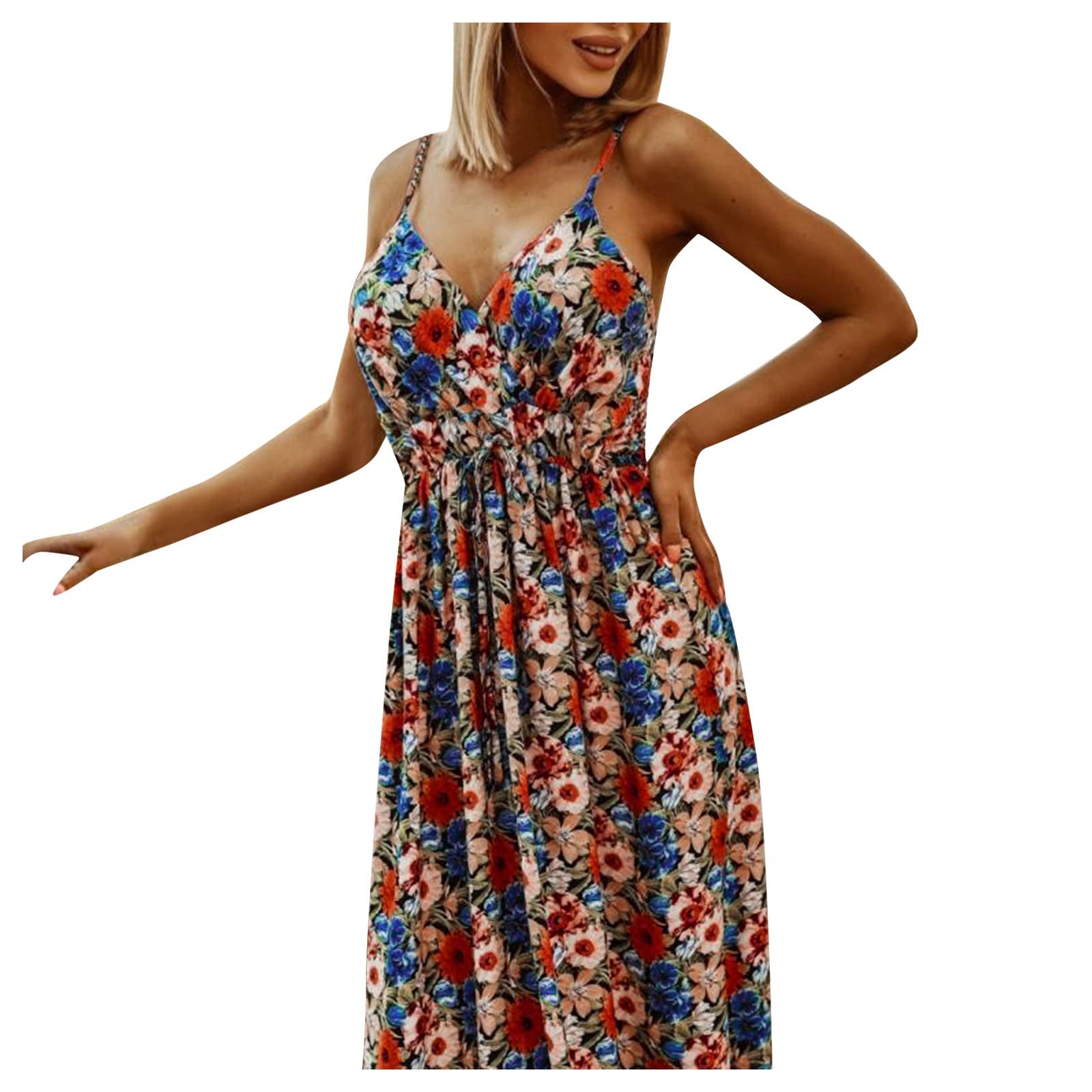 Women's Casual Summer Dresses - V Neck Sleeveless Floral Ruffle Boho Beach Dress | Perfect for Graduation, Vacation & Outdoor Parties