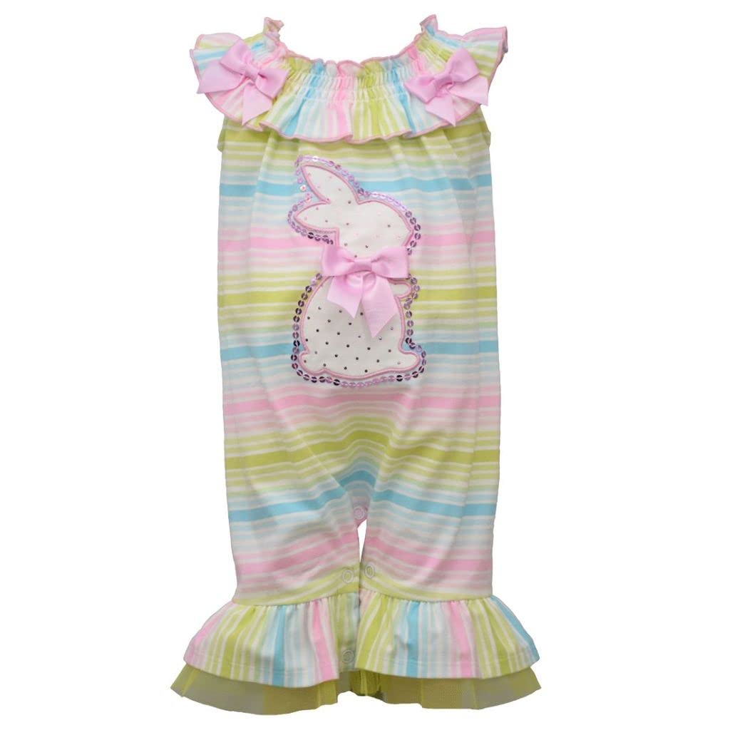 Bonnie Jean Girls' Easter Bunny Coverall Romper - Adorable Baby Jumpsuit for Spring & Easter Photos | Perfect for Holiday Outfits, Family Gatherings & Special Occasions