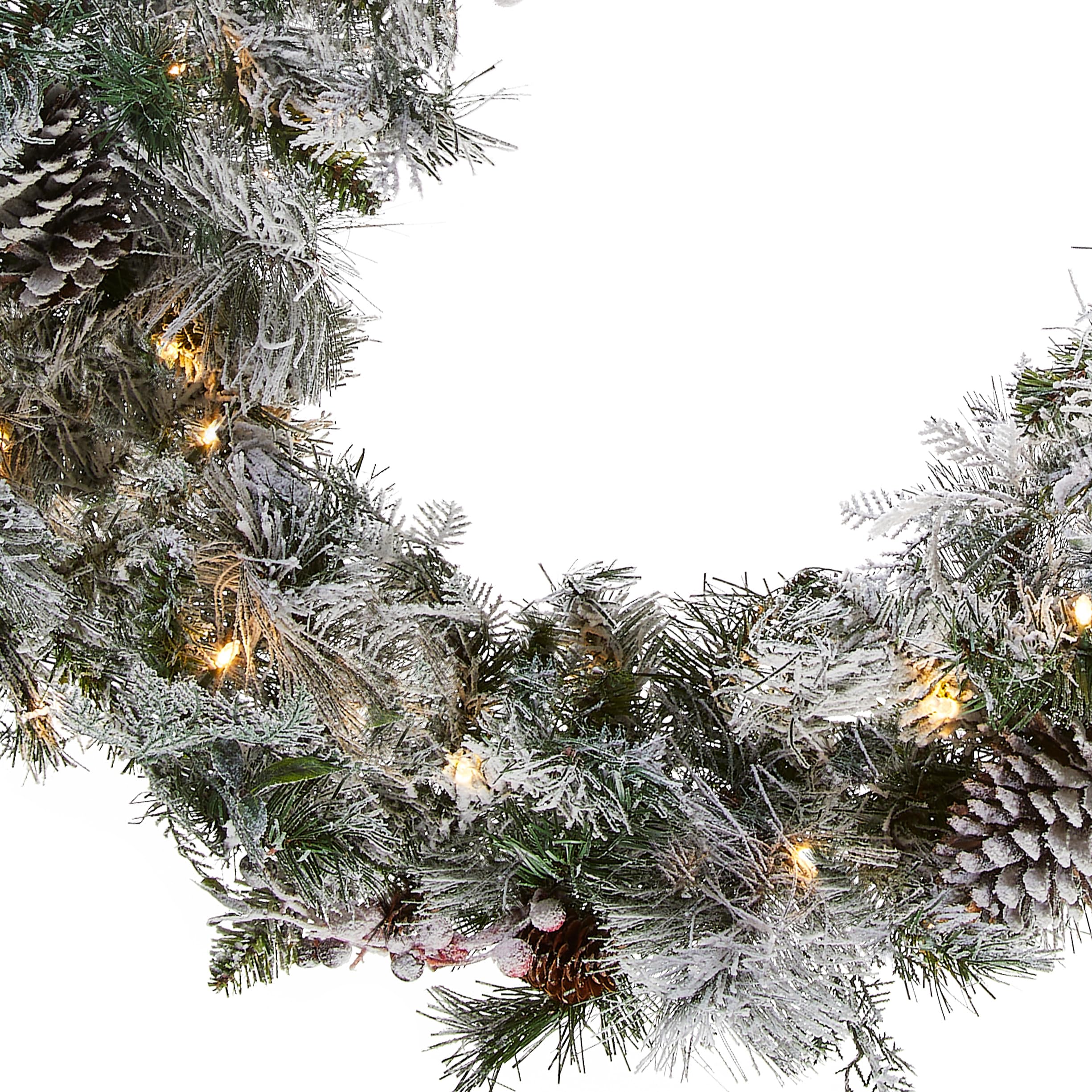 National Tree Company 9ft Pre-Lit Artificial Christmas Garland - Bedford Pine with White LED Lights, Cedar Leaves, Berries & Pine Cones | Battery Operated Frosted Branch Holiday Decor for Mantel, Staircase & Doorway