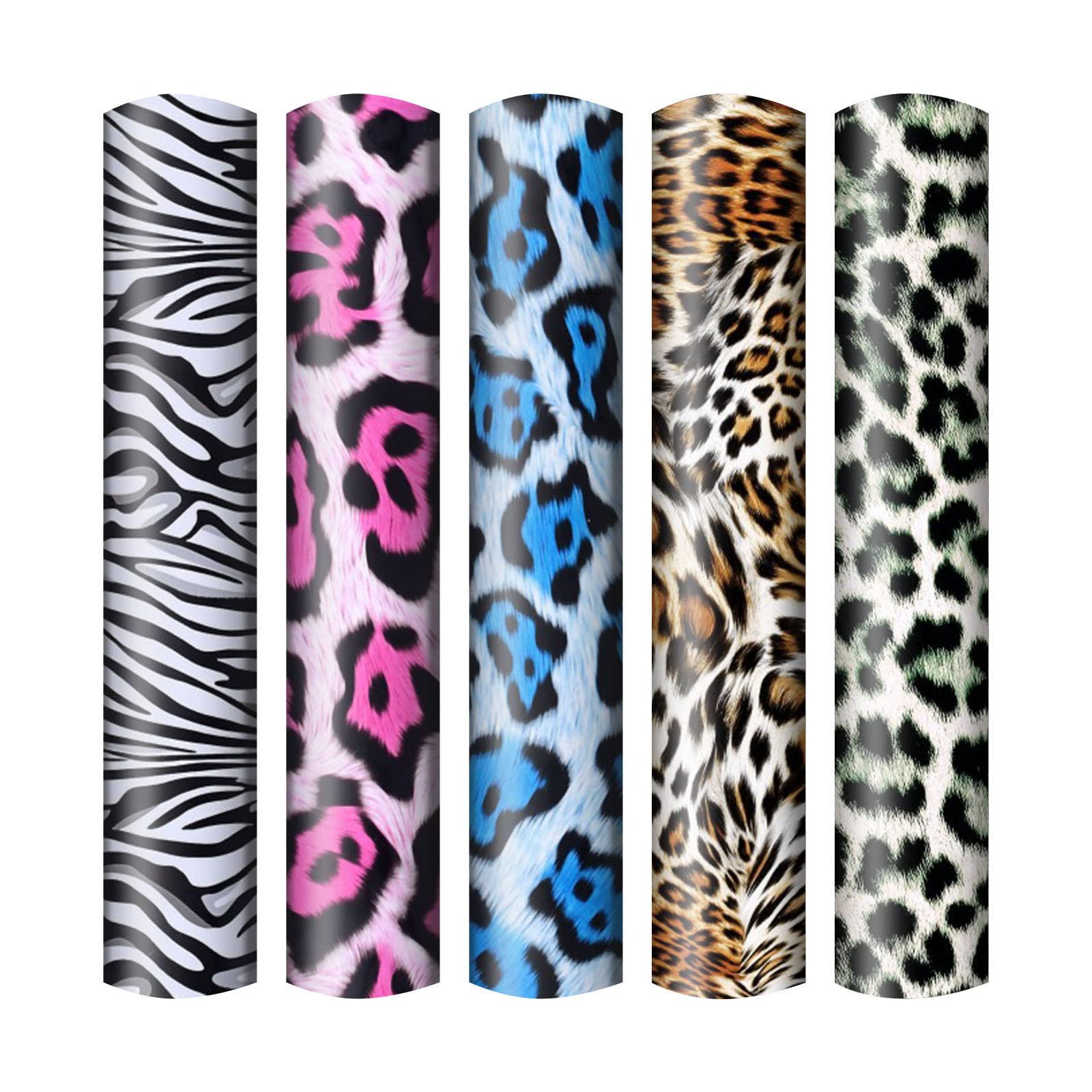 5-Piece Leopard Print HTV Heat Transfer Vinyl Film - Washable PU Transfer Vinyl for Clothing, DIY Crafts, T-Shirts & Apparel - Print & Cut Design (One Size) - Perfect for Custom T-Shirts, Hoodies, Bags & DIY Projects