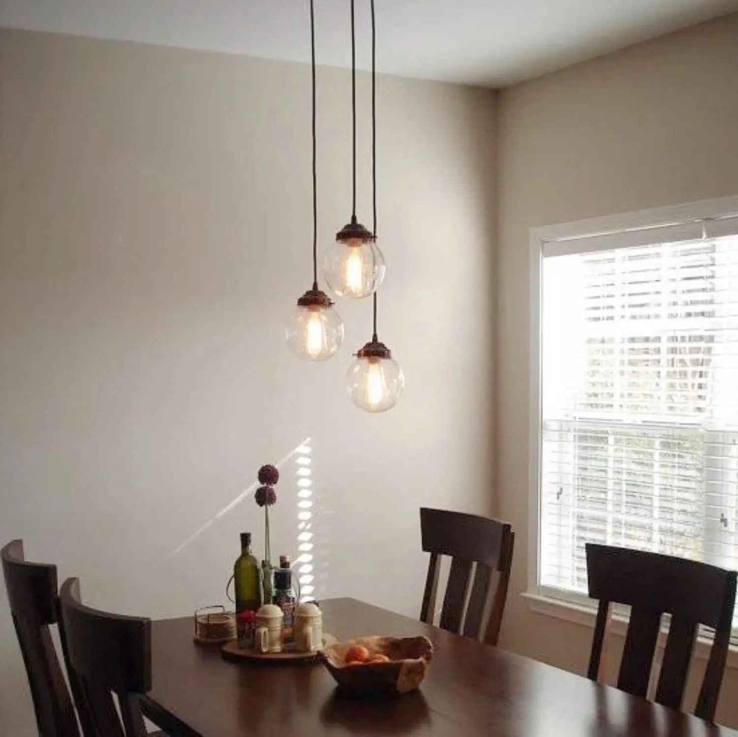 Elegant Seeded Glass Chandelier Light Pendant Trio Set - Vintage Style Hanging Fixture for Dining Room, Living Room & Bedroom Lighting